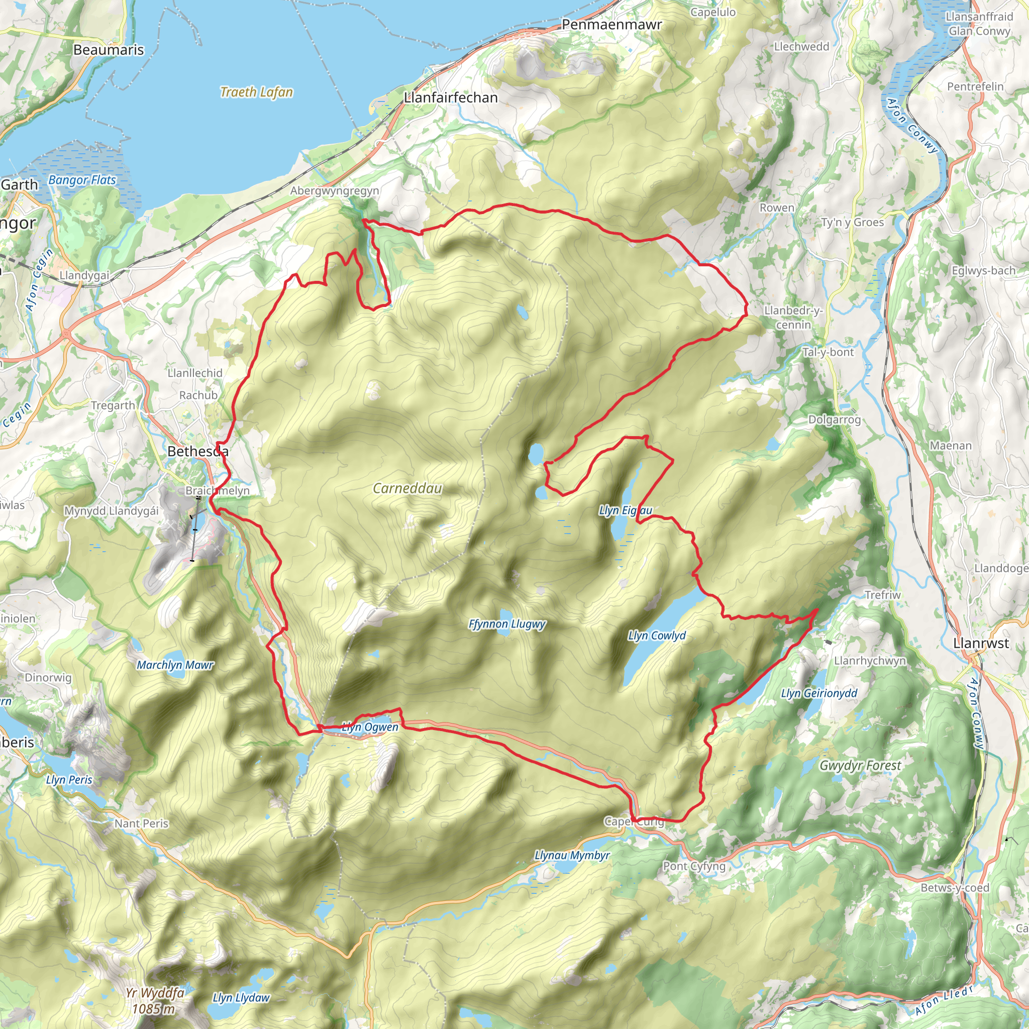 Carneddau from Capel Curig mobile static map