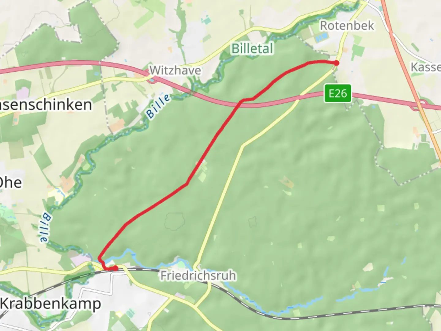 An image depicting the trail Aumühle to Rotenbek Walk and its surrounding area.