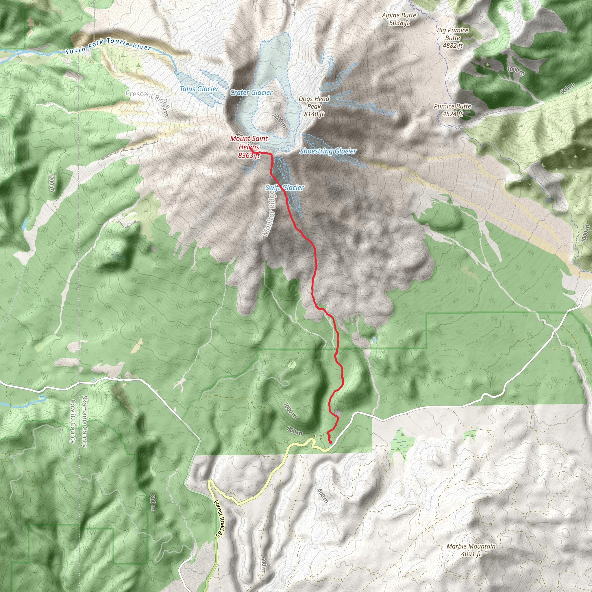 Mount Saint Helens via Worm Flows Climbing Route mobile static map
