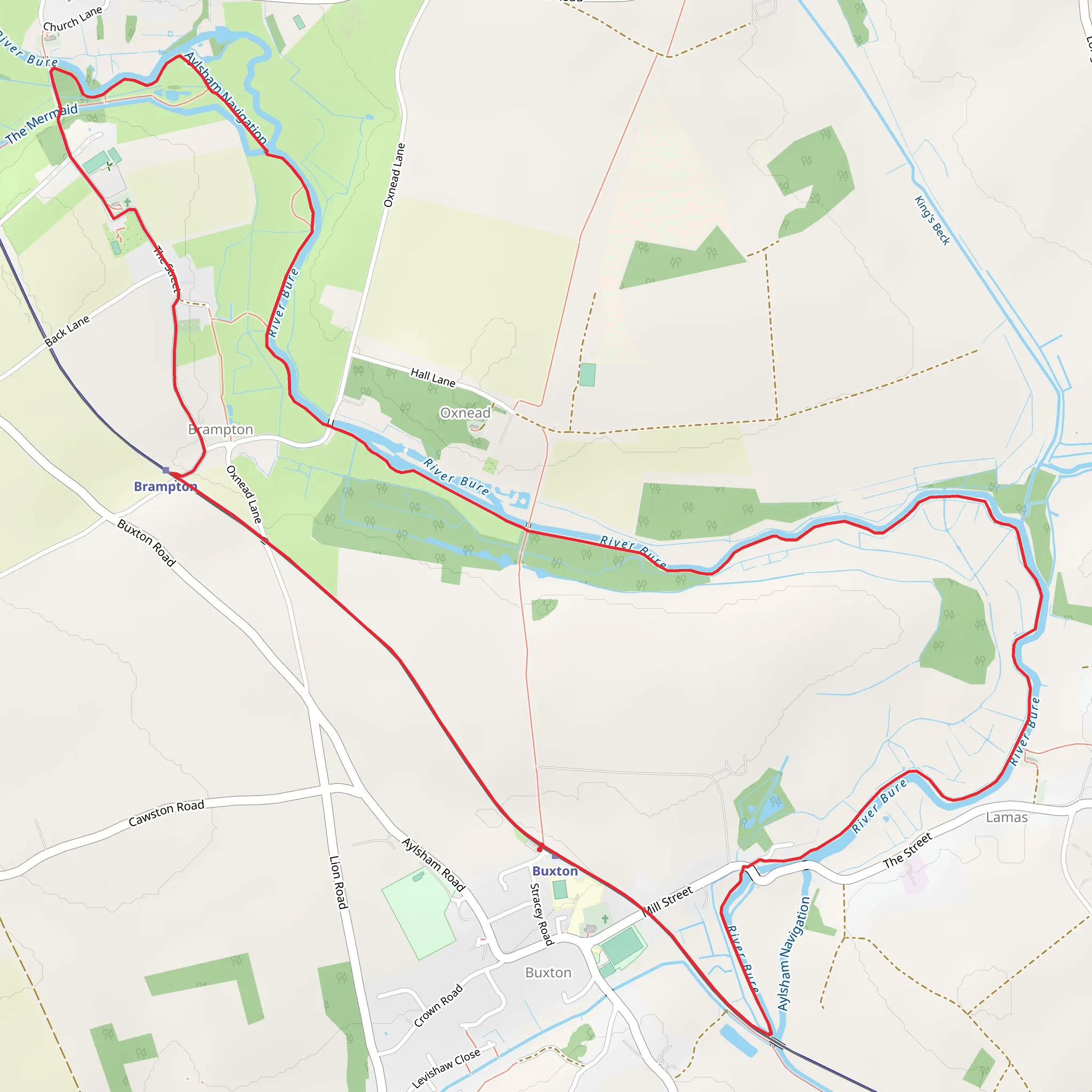 Brampton and the Bure Valley from Buxton mobile static map