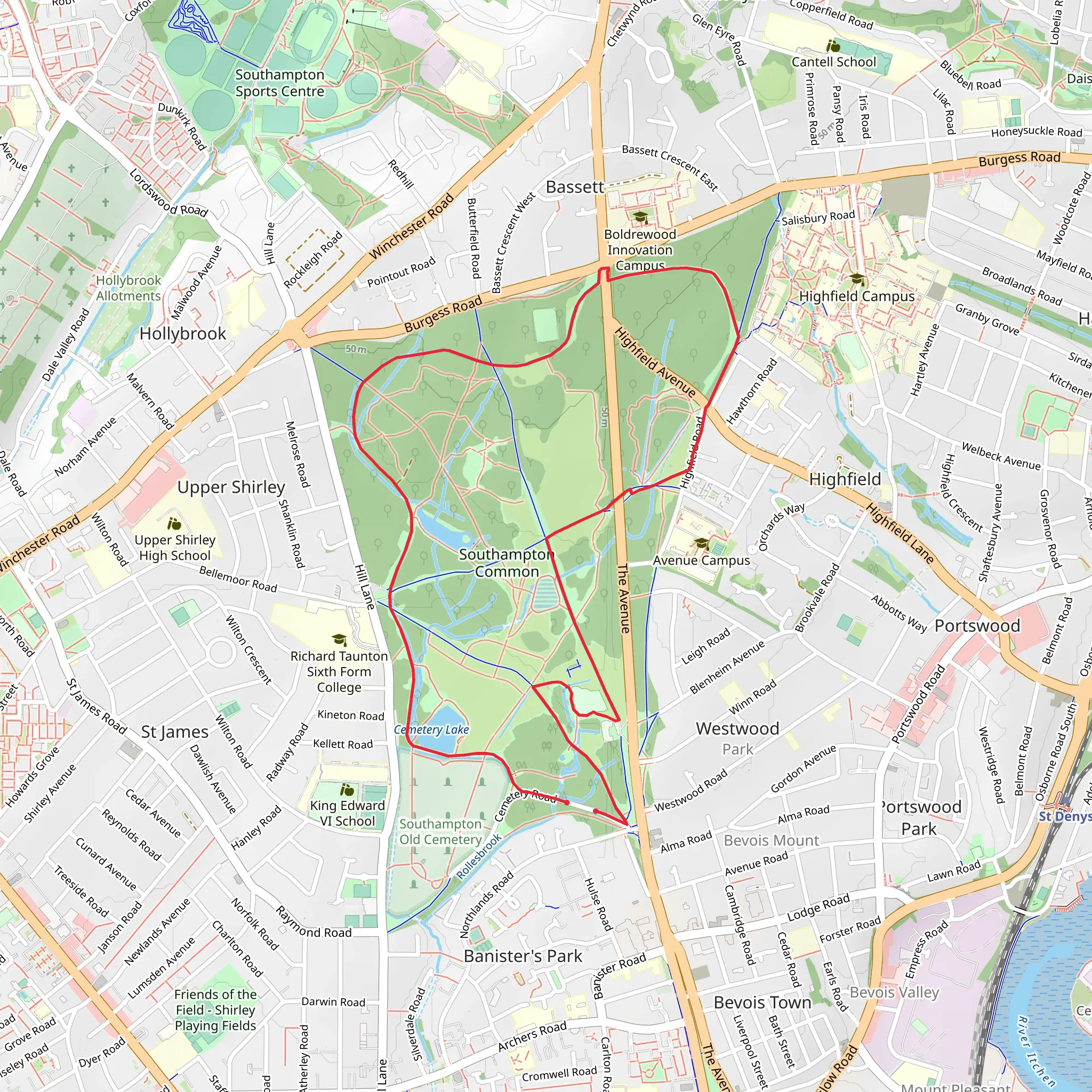 Southampton Common Loop mobile static map