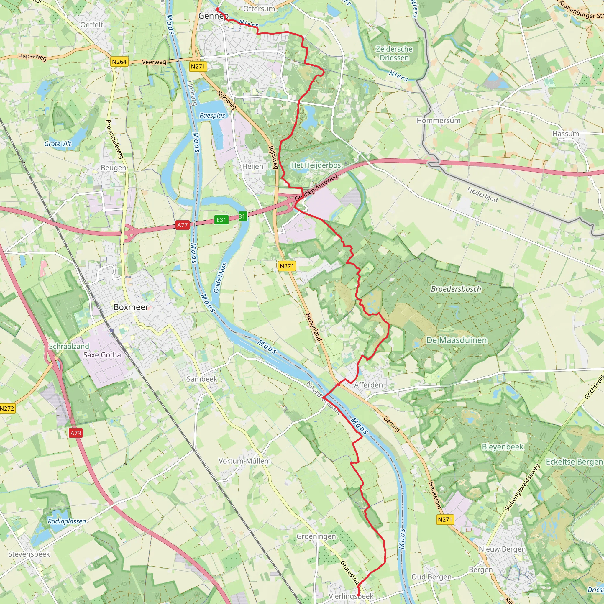 Kerk to Niersbrug via Quin and Heijense Bossen mobile static map