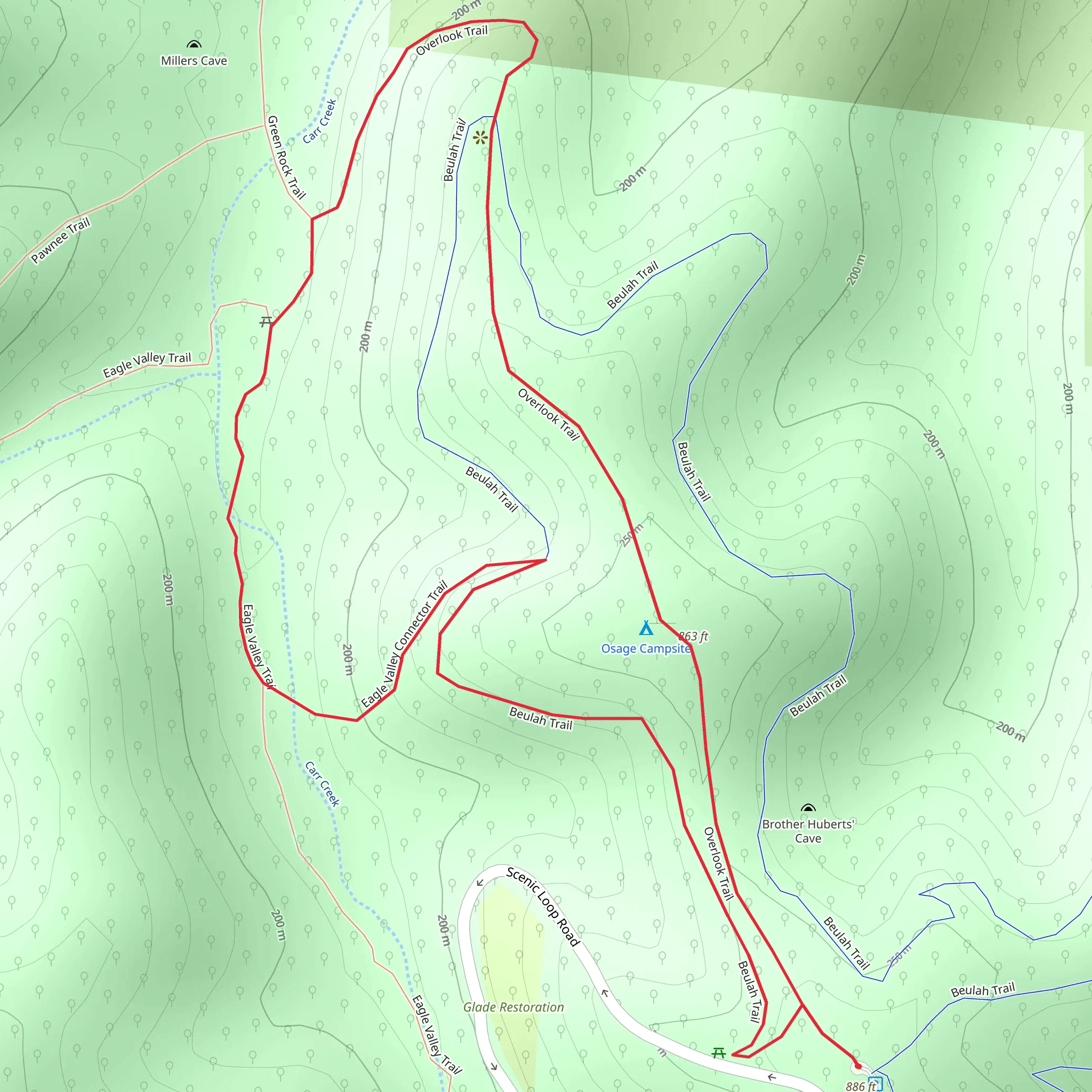Overlook, Eagle Valley and Beulah Loop Trail mobile static map