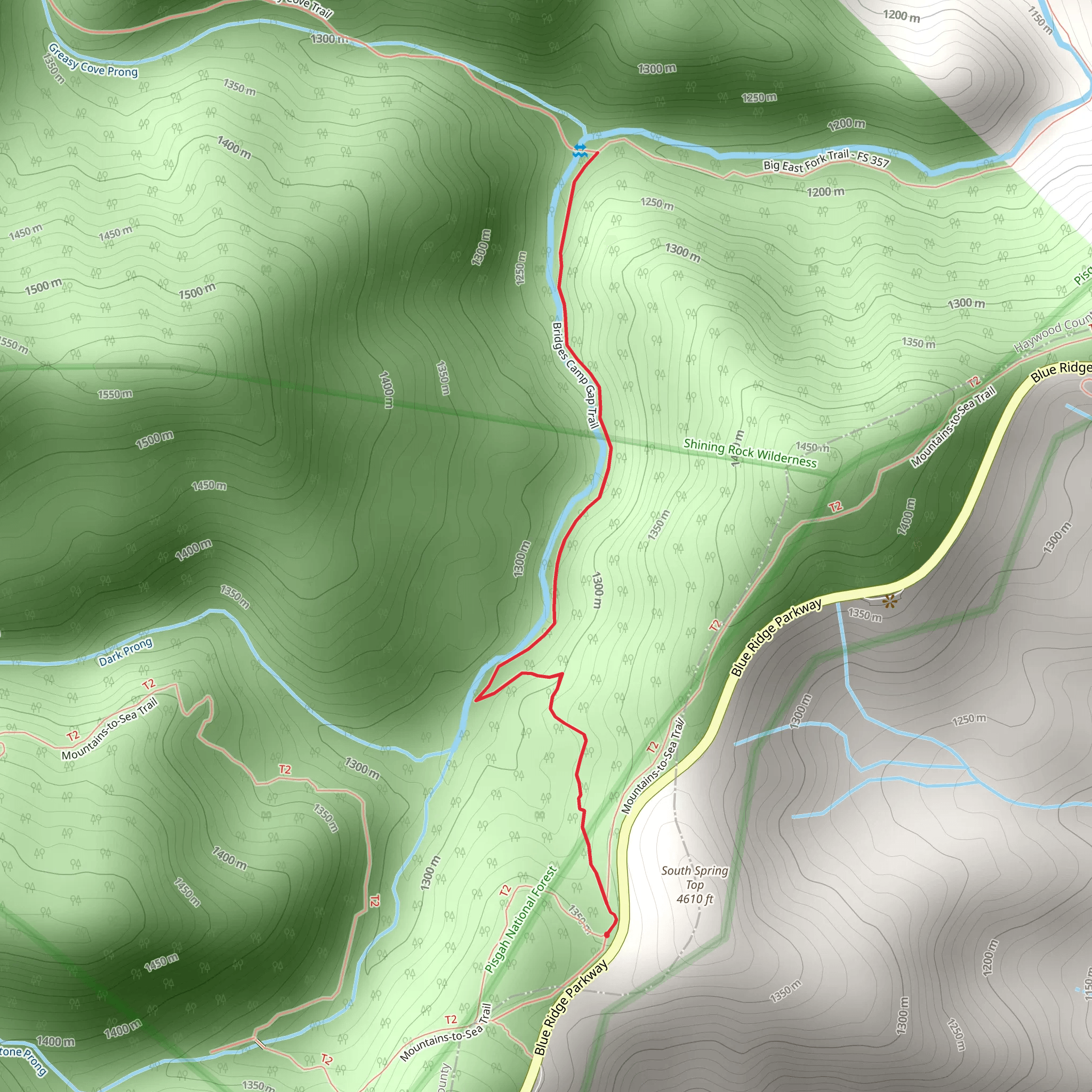 Greasy Cove Prong via Bridges Camp Gap Trail mobile static map