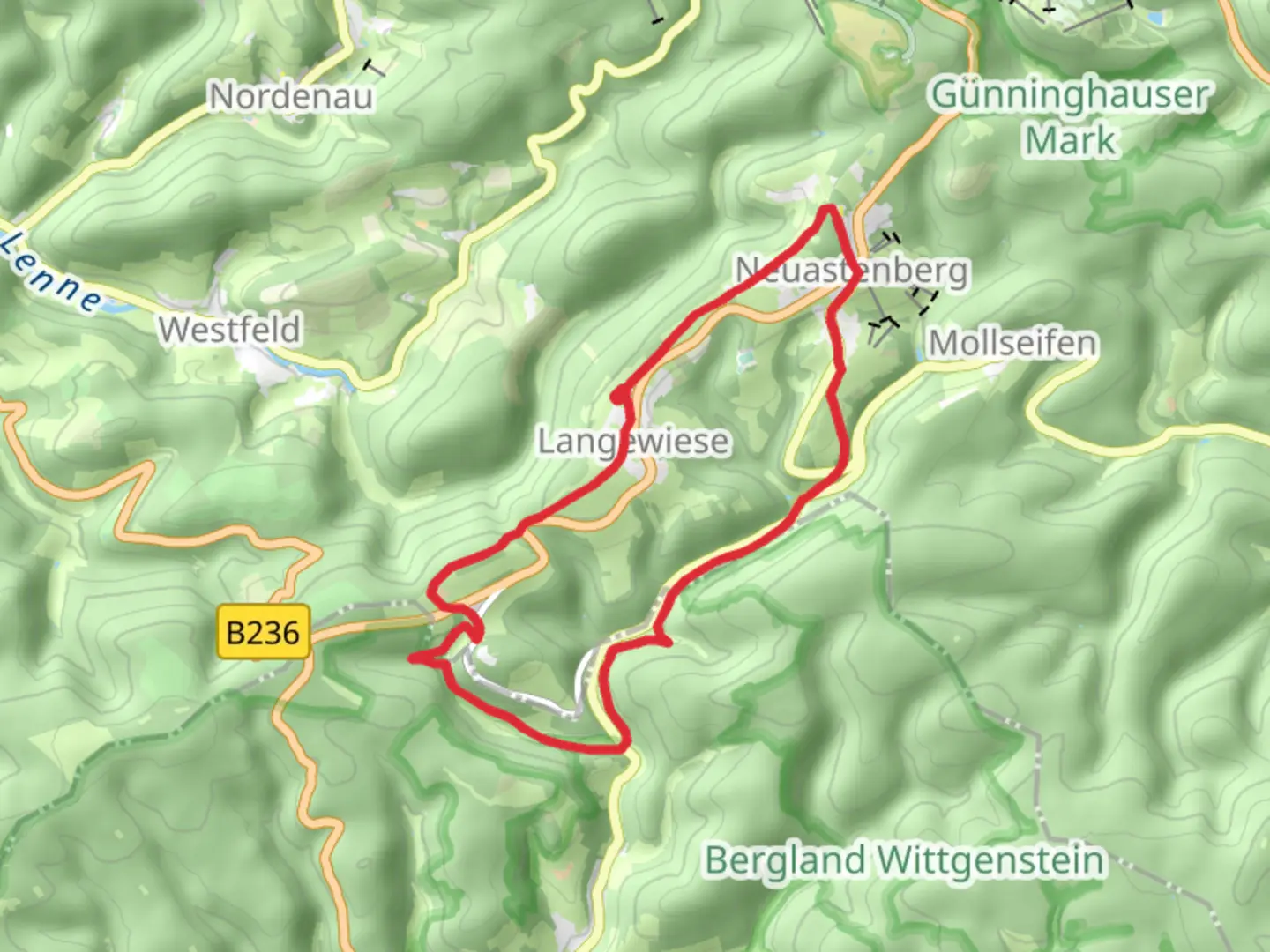 An image depicting the trail Heilklimatour and Lennetalweg and its surrounding area.
