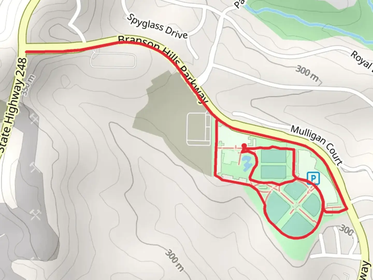 An image depicting the trail Branson RecPlex Loop and its surrounding area.