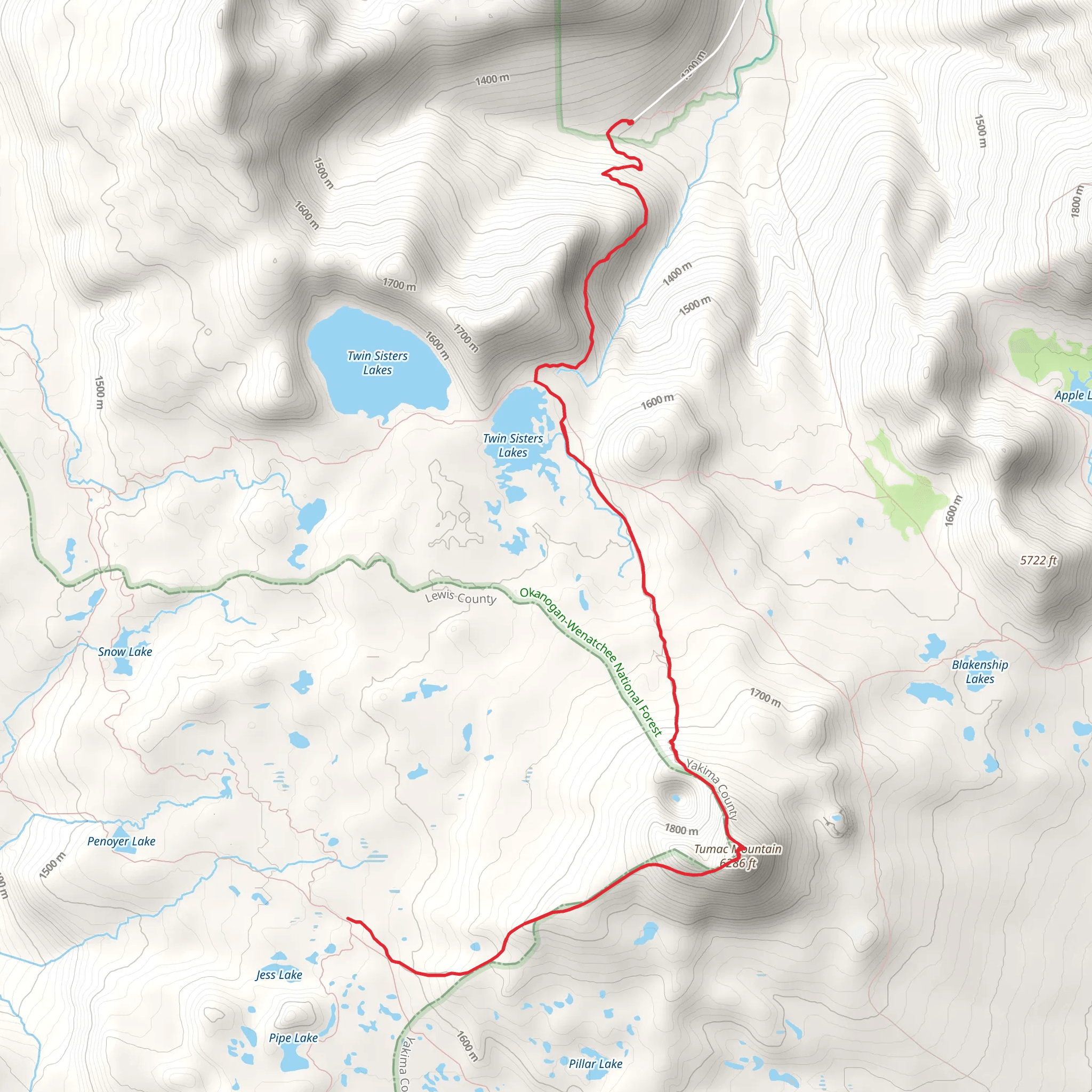 Tumac Trail via Twin Sisters Trail mobile static map