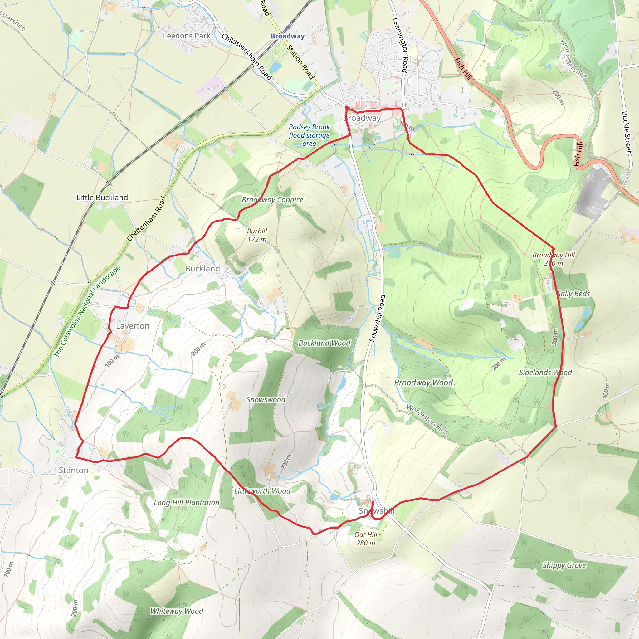 Sidelands Wood, Littleworth Wood and Broadway Coppice Loop mobile static map
