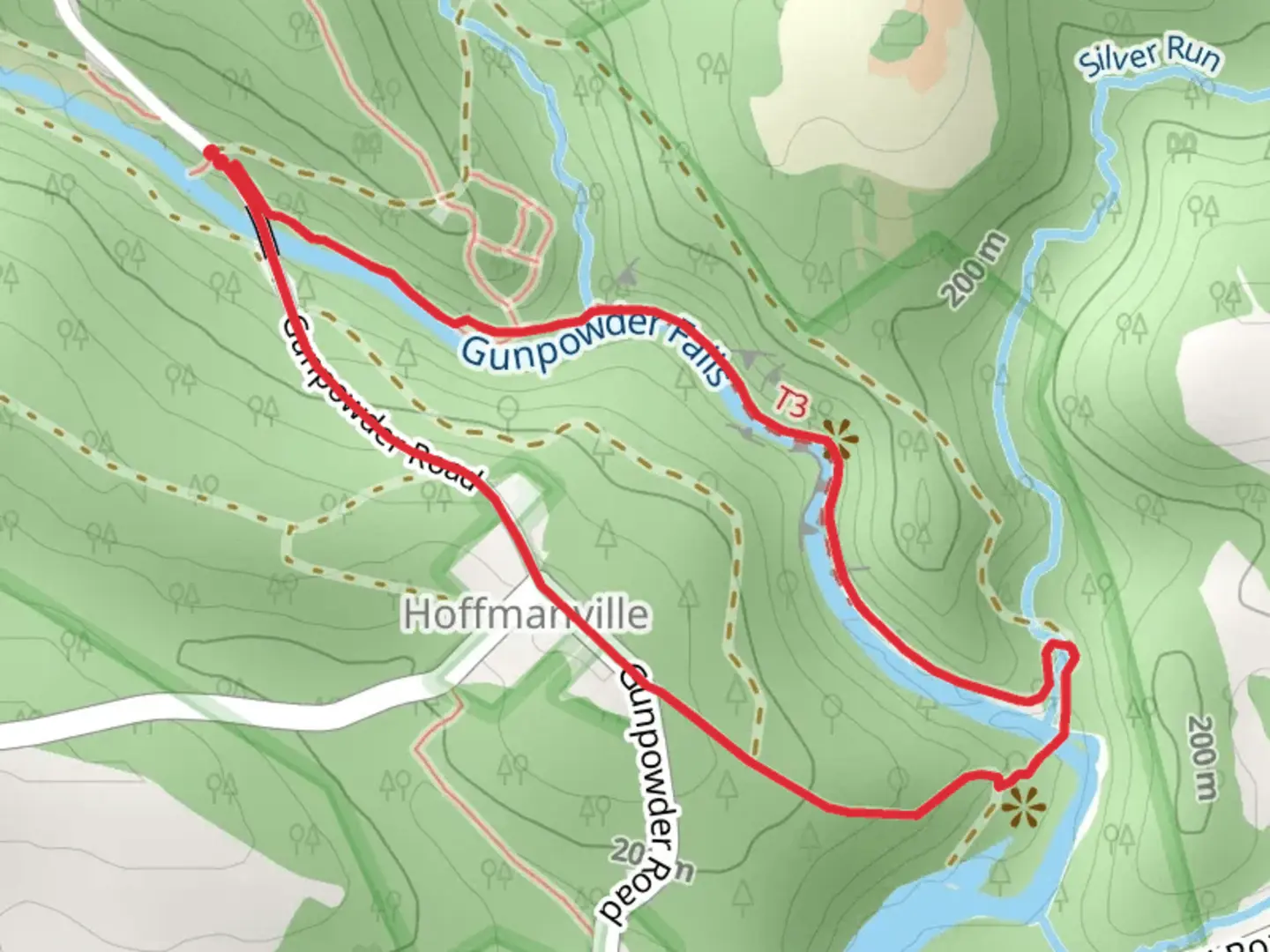 An image depicting the trail Hemlock Gorge Trail and Gunpowder Road Loop and its surrounding area.