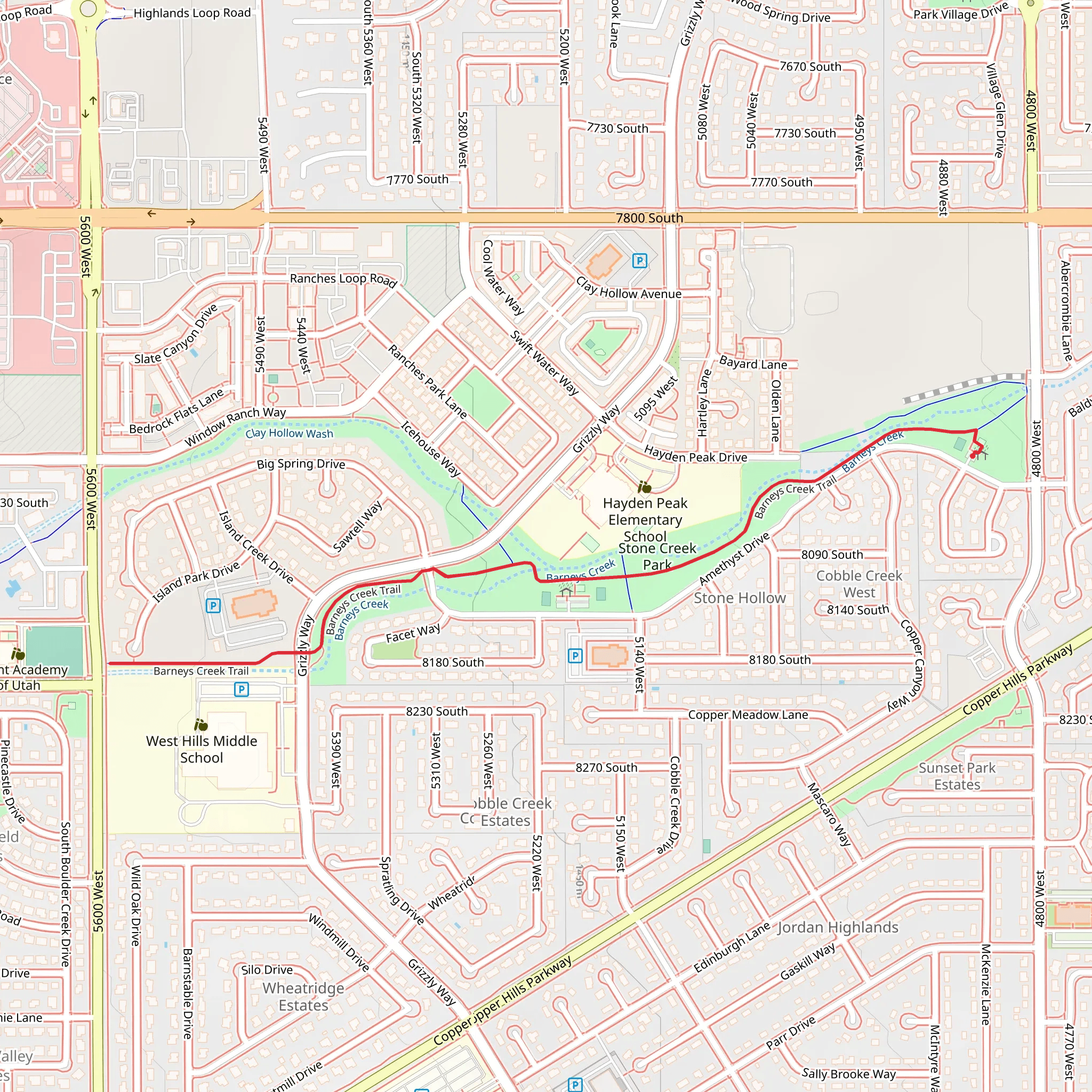 Stone Creek Park and Barney's Creek mobile static map