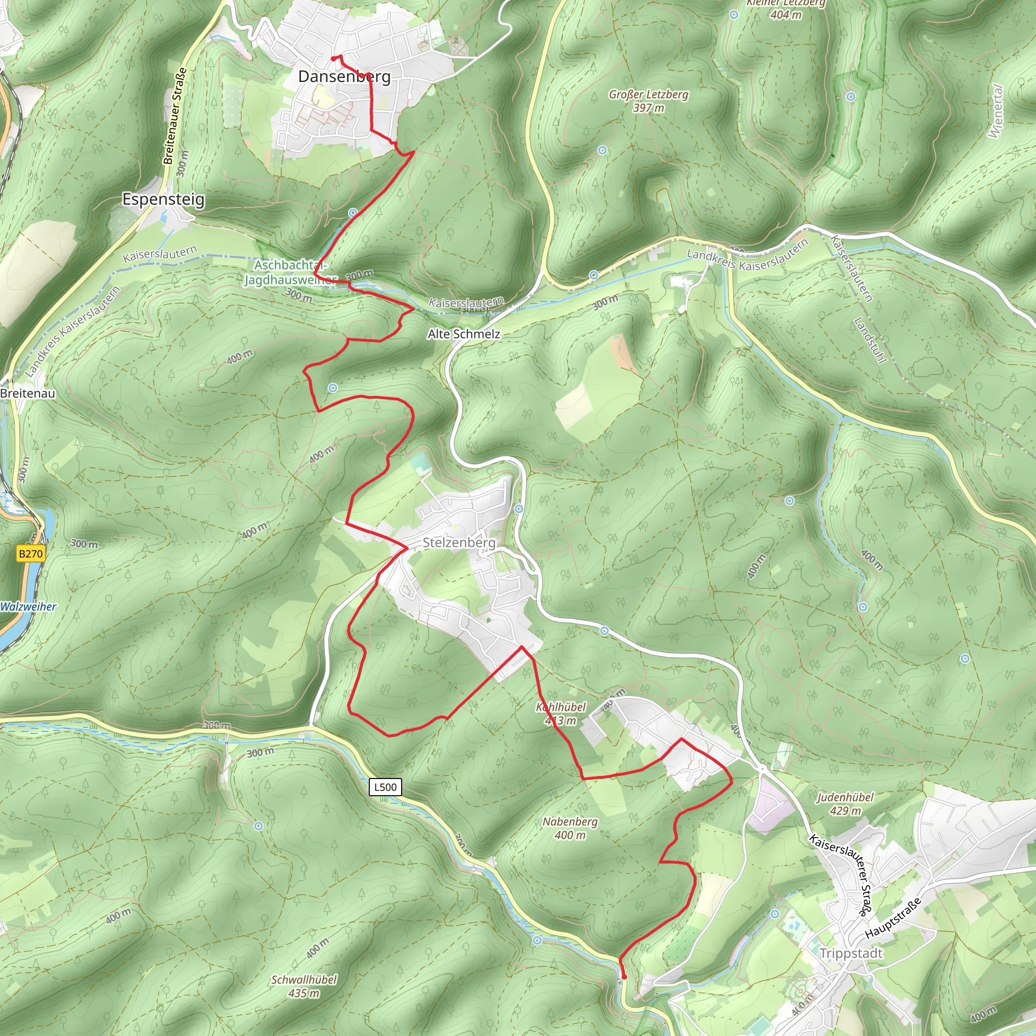 Wilensteiner Mühle to Dansenberg Walk via Kohlhübel mobile static map