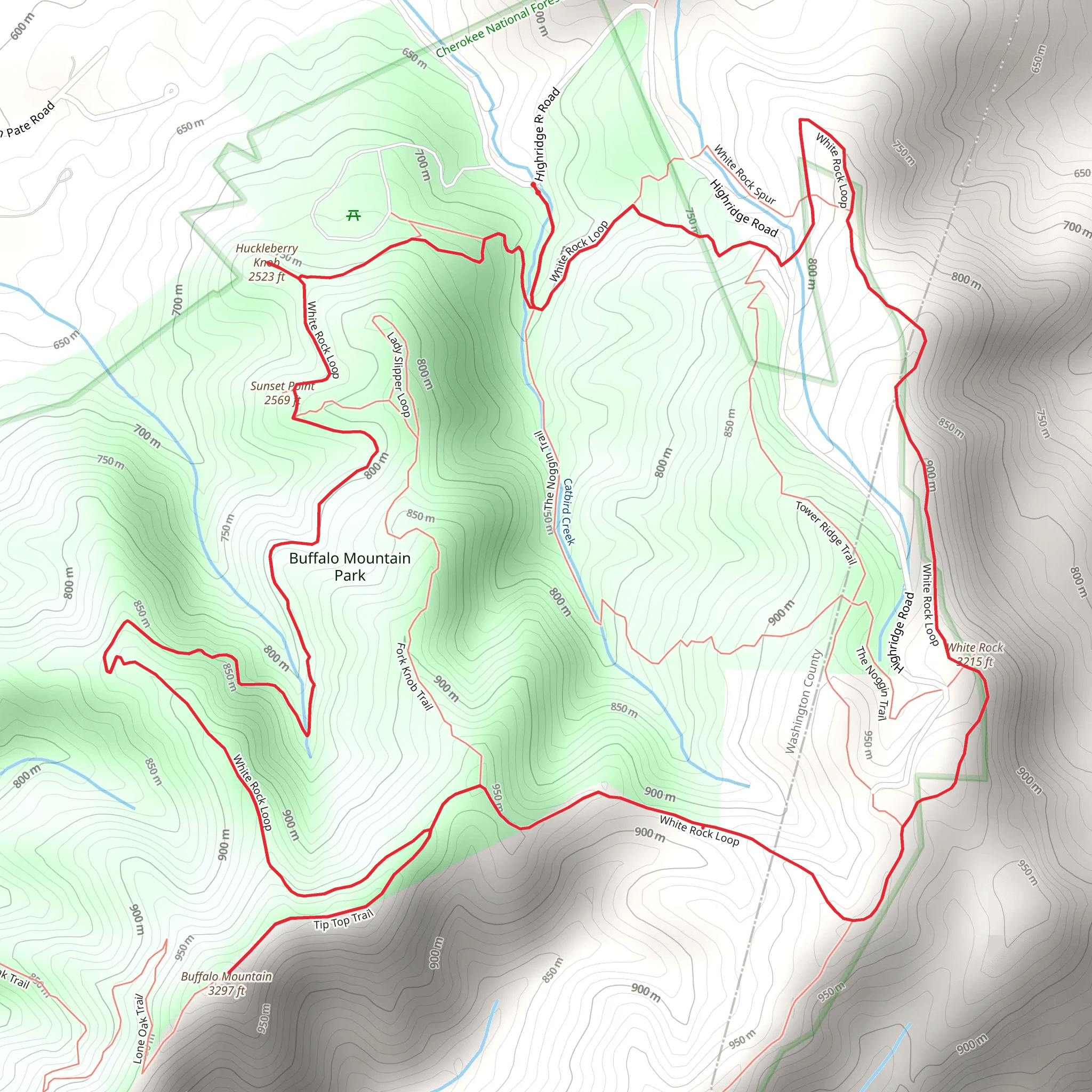 Huckleberry Knob, Buffalo Mountain and White Rock Loop mobile static map