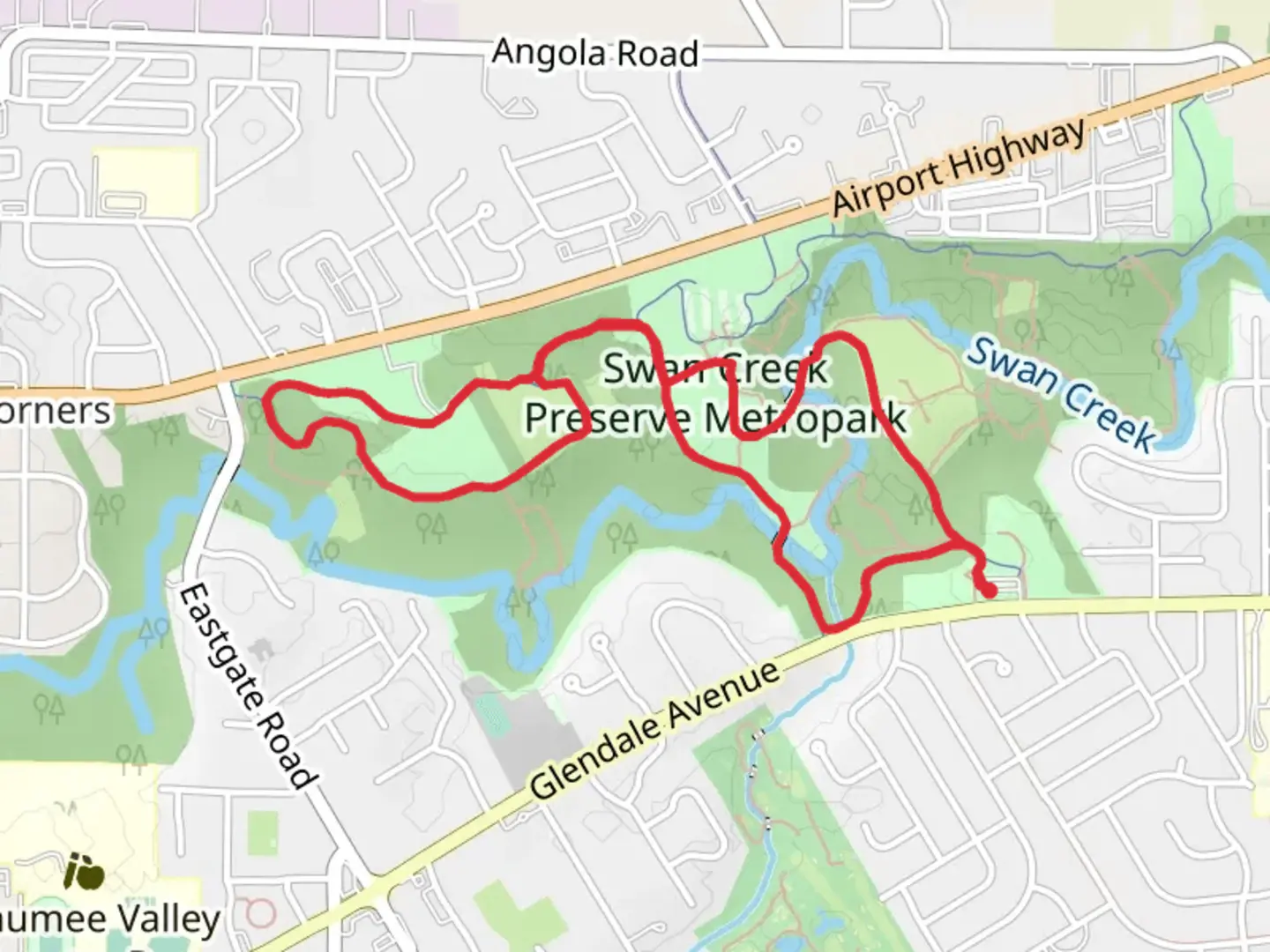 An image depicting the trail Swan Creek Loop Trail and its surrounding area.