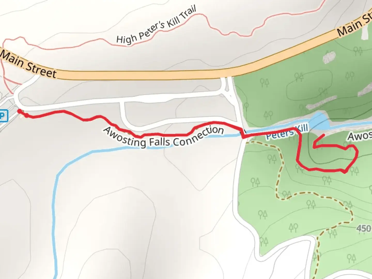 An image depicting the trail Peterskill Falls Trail and its surrounding area.