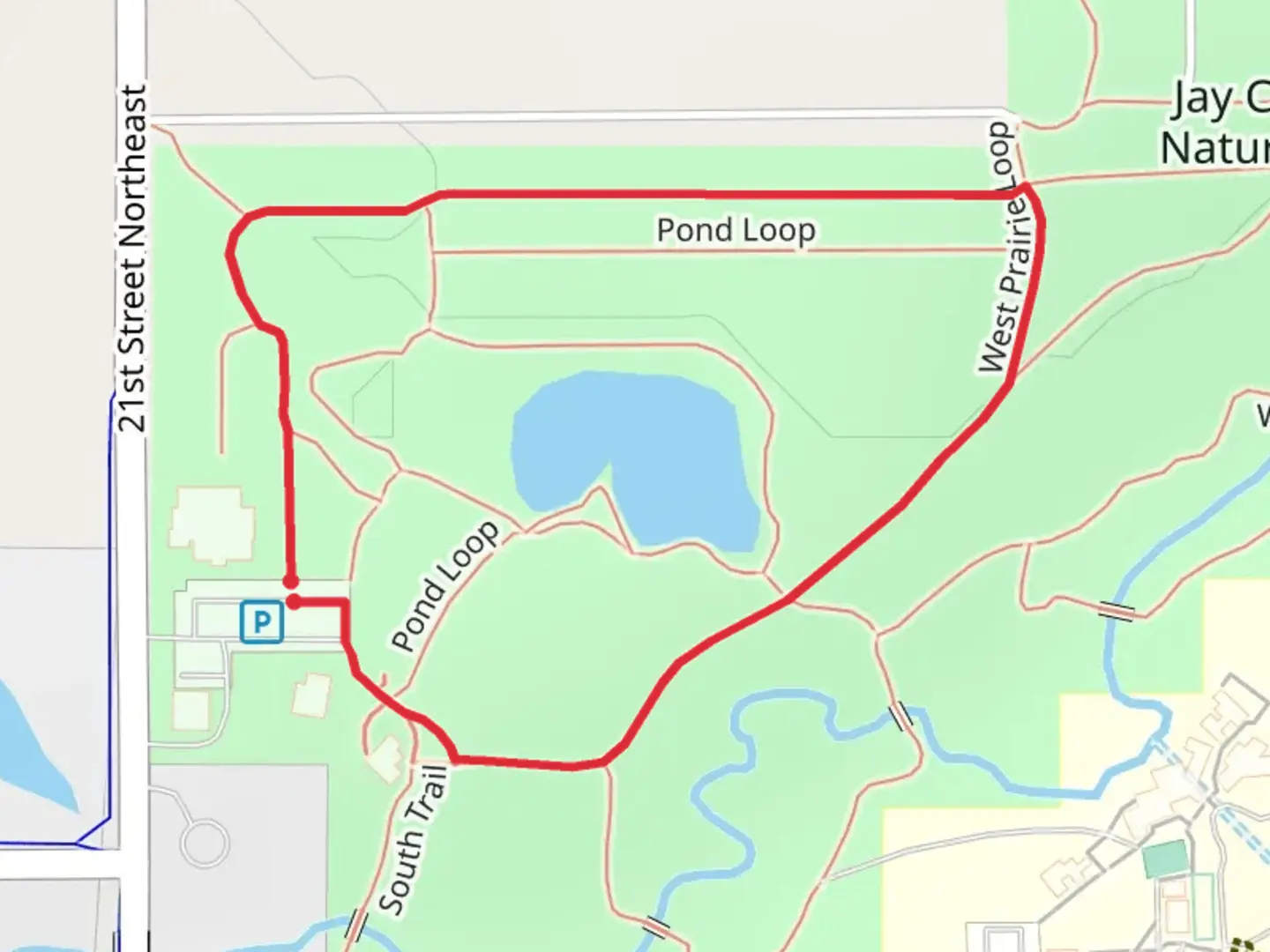 An image depicting the trail Restored Prairie Loop and its surrounding area.