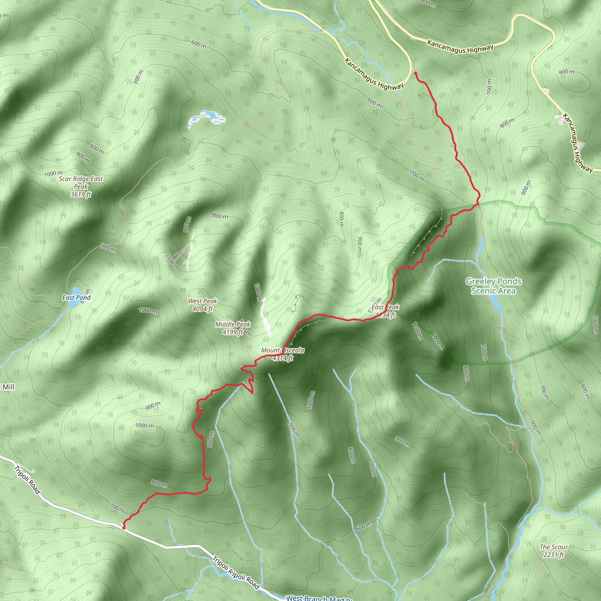 Mount Osceola and East Peak via Mount Osceola Trail mobile static map