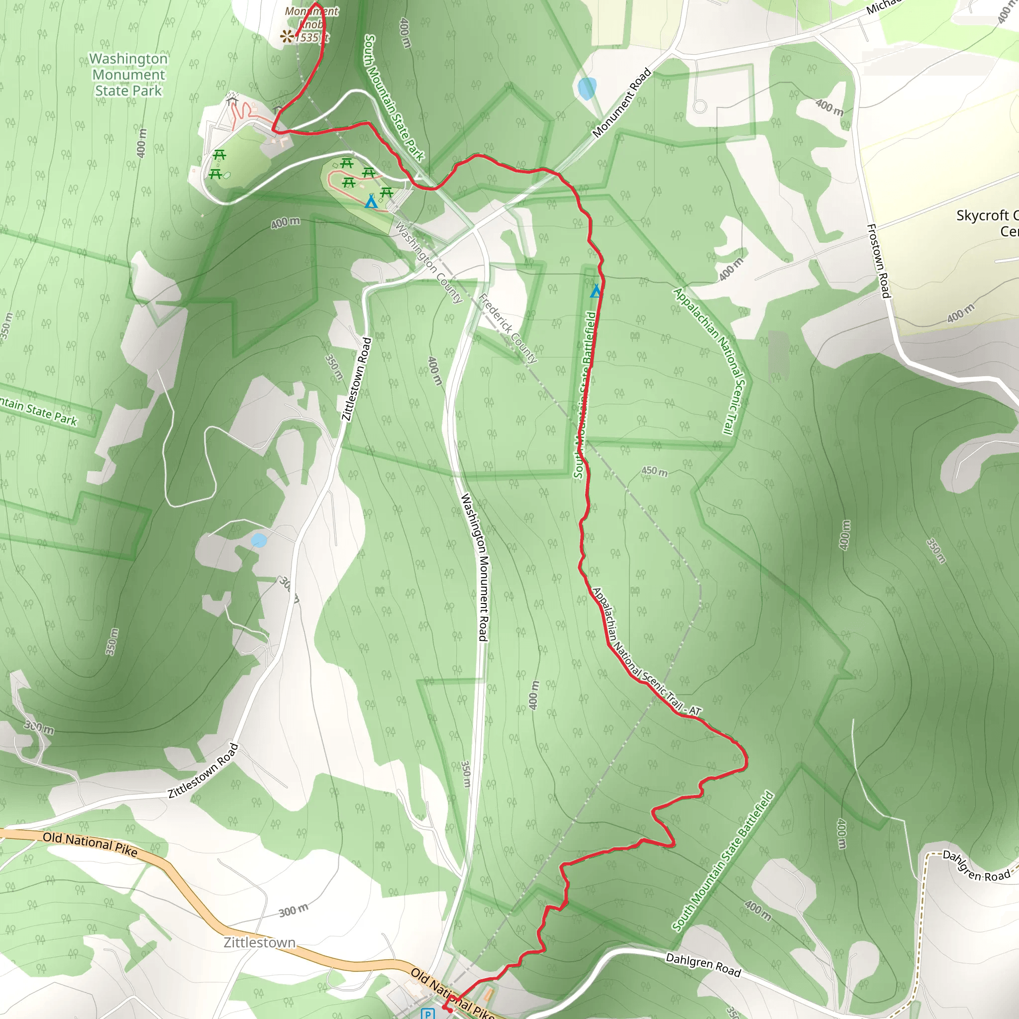Monument Knob from Old National Pike mobile static map