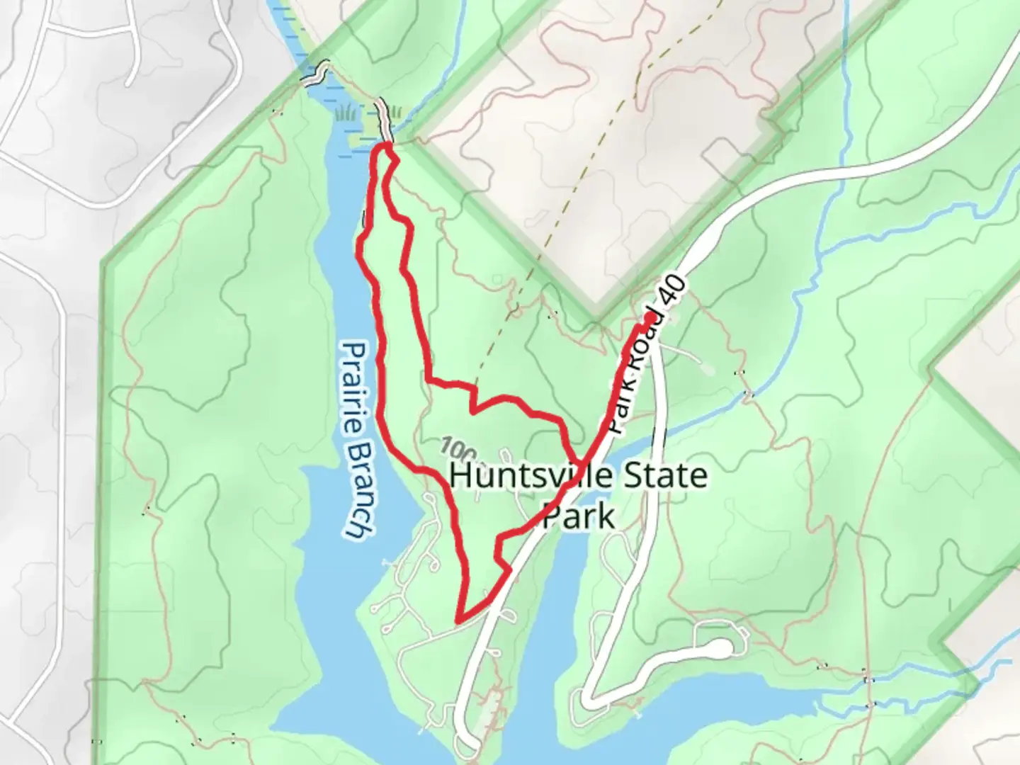 An image depicting the trail Dogwood and Prairie Branch Loop Trail and its surrounding area.