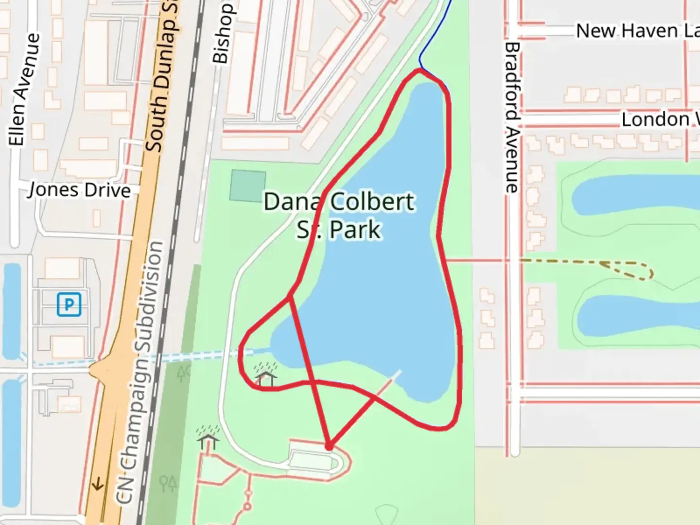 An image depicting the trail Dana Colbert Sr Park Loop and its surrounding area.