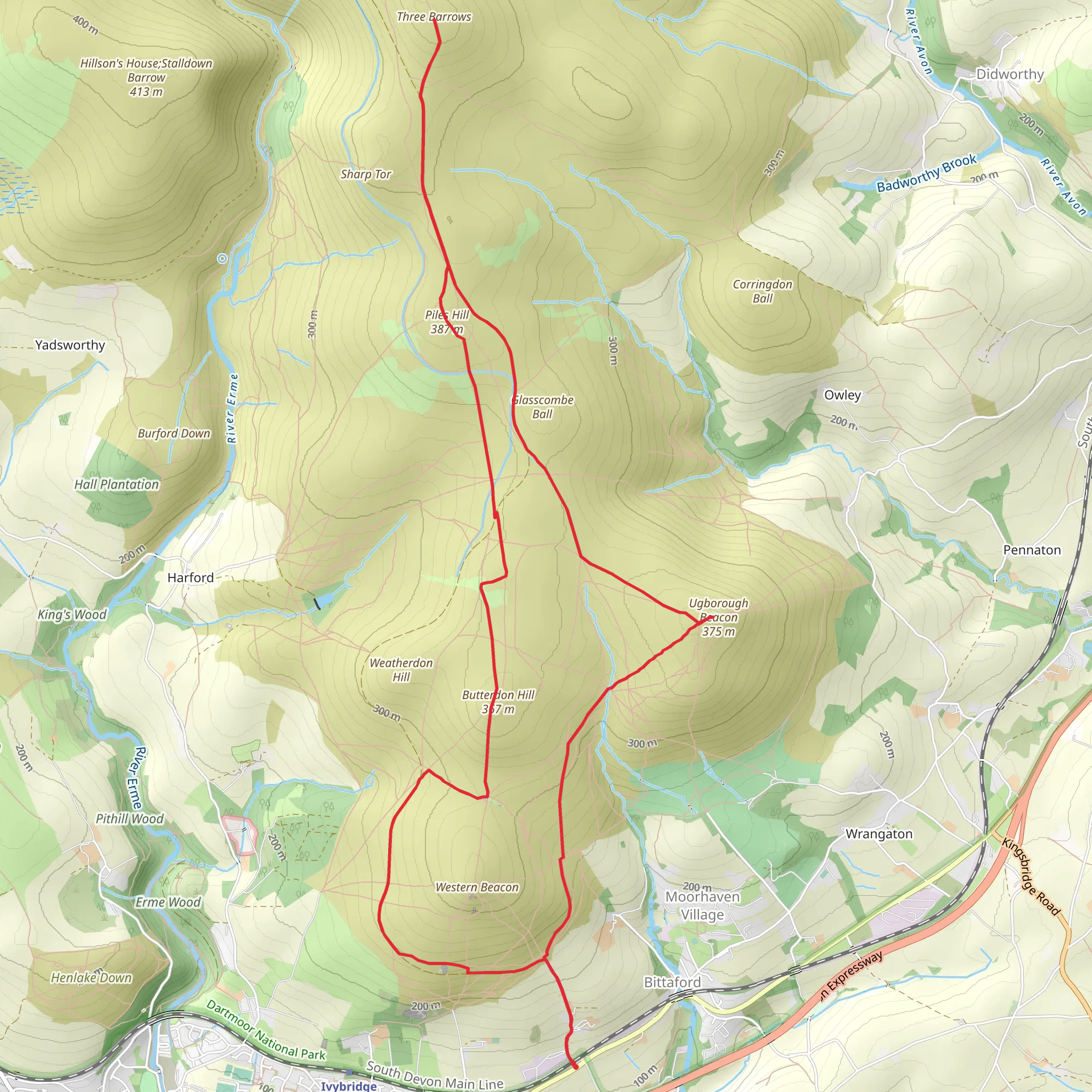 Piles Hill, Three Barrows and Ugborough Beacon Loop mobile static map