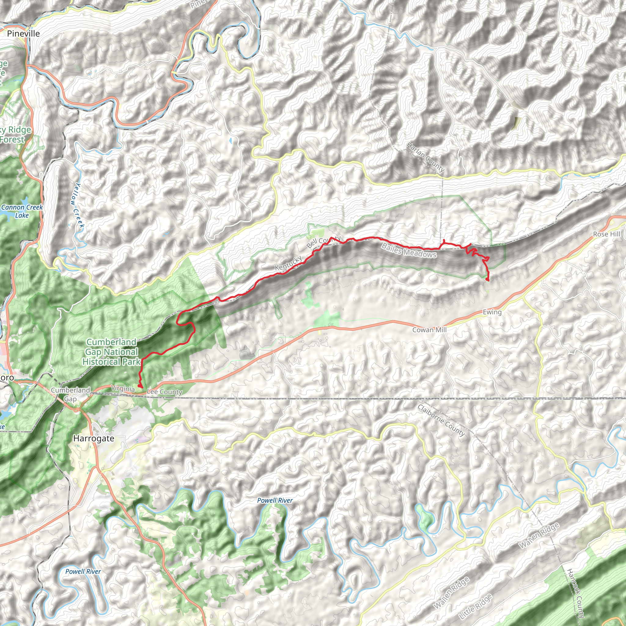 Great Eastern, Chadwell Gap, White Rock and Ewing Trail mobile static map