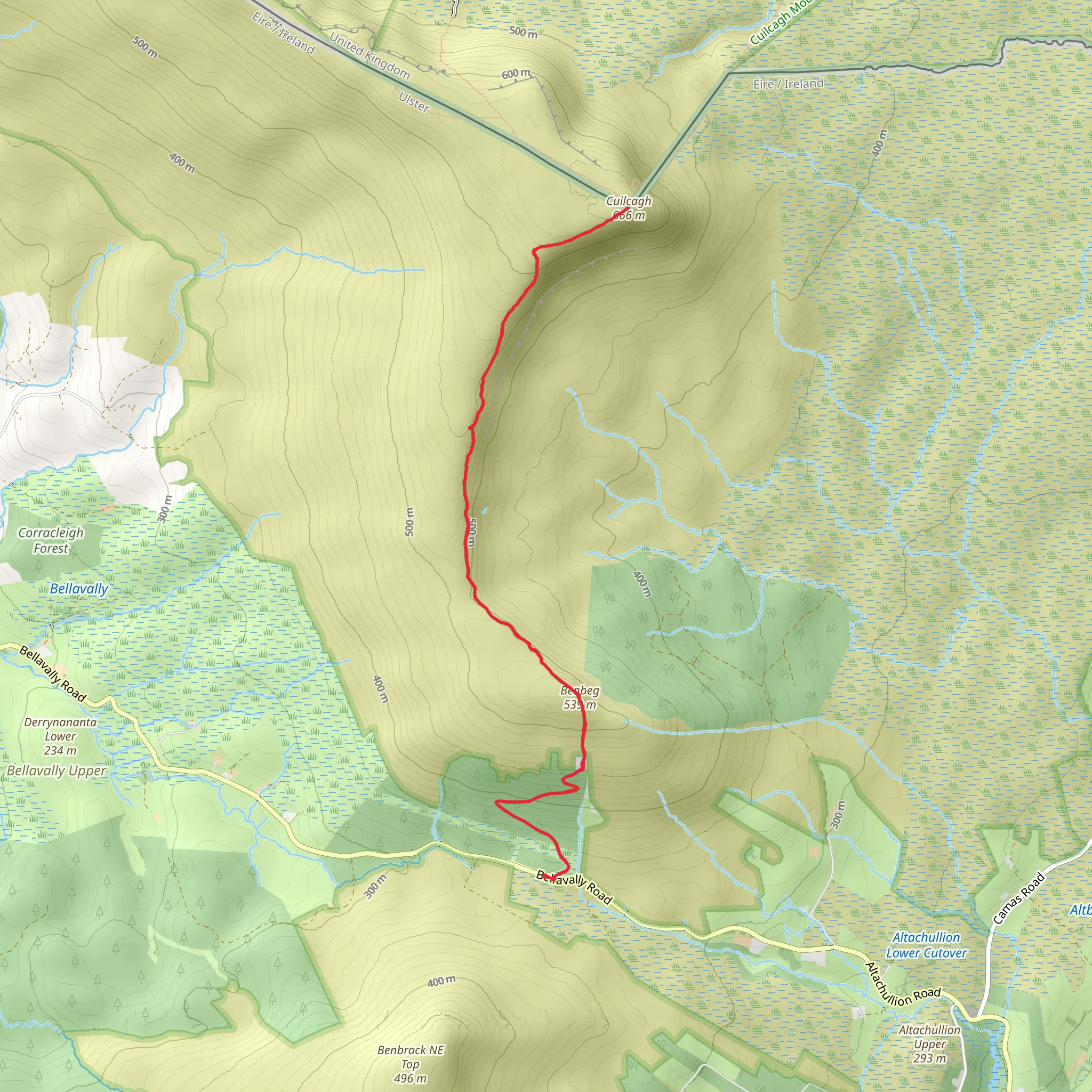 Benbeg and Cuilcagh Walk from Bellavally Gap mobile static map