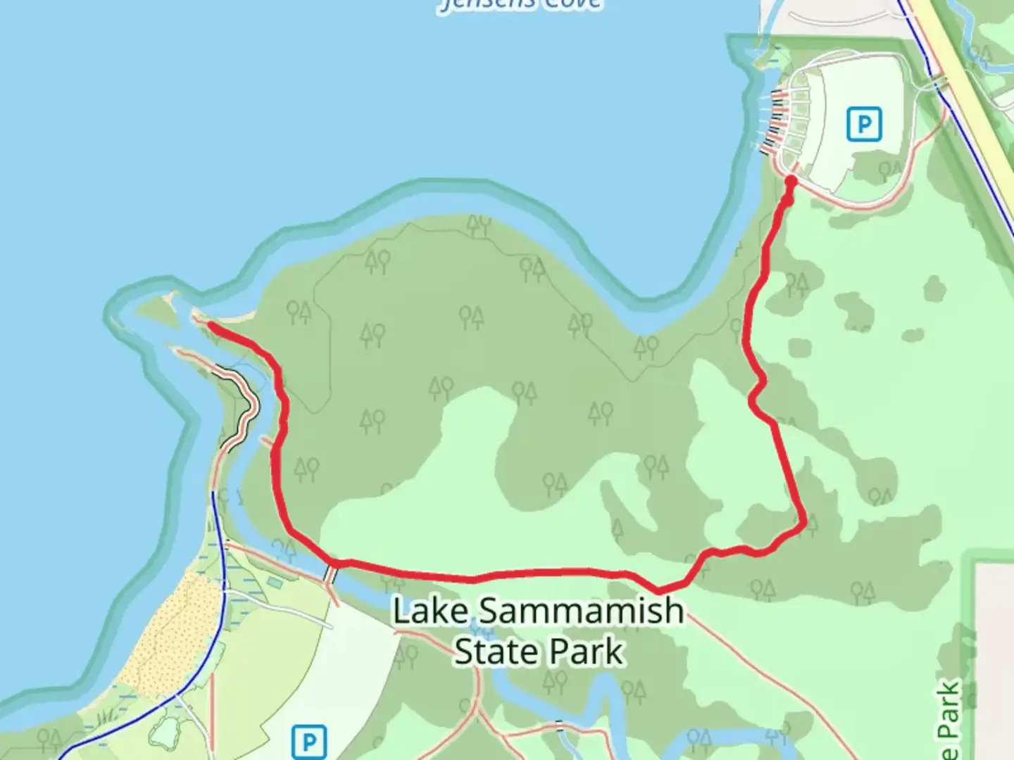 An image depicting the trail Boat Launch Trail and Issaquah Creek Trail and its surrounding area.