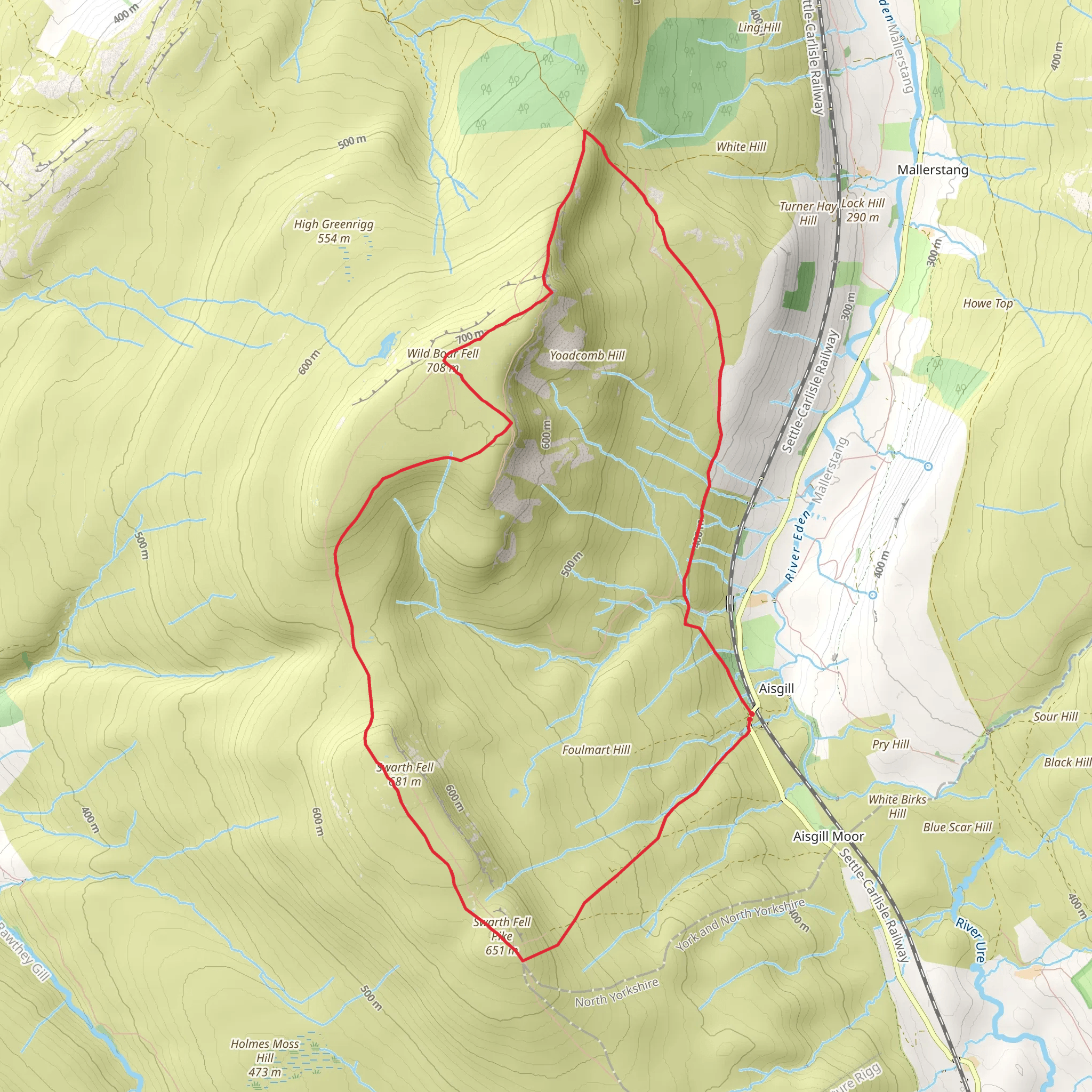 Wild Boar Fell and Swarth Fell from Cotegill Bridge mobile static map