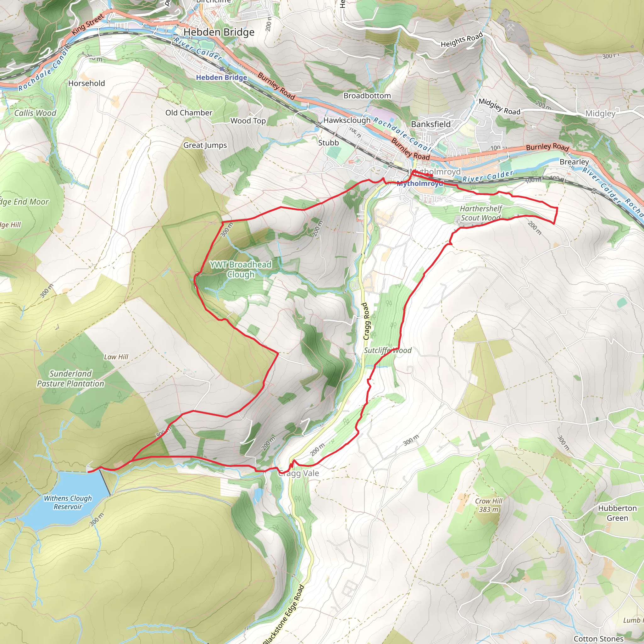 Sutcliffe Wood and Withens Clough Reservoir Loop mobile static map