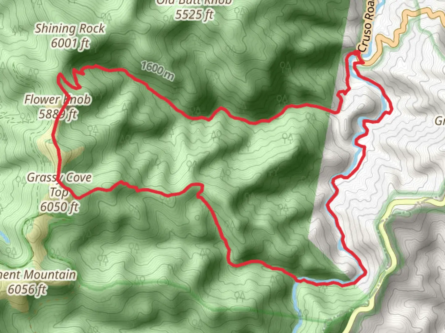 An image depicting the trail Big East Fork, Greasy Cove and Shining Creek Loop Trail and its surrounding area.