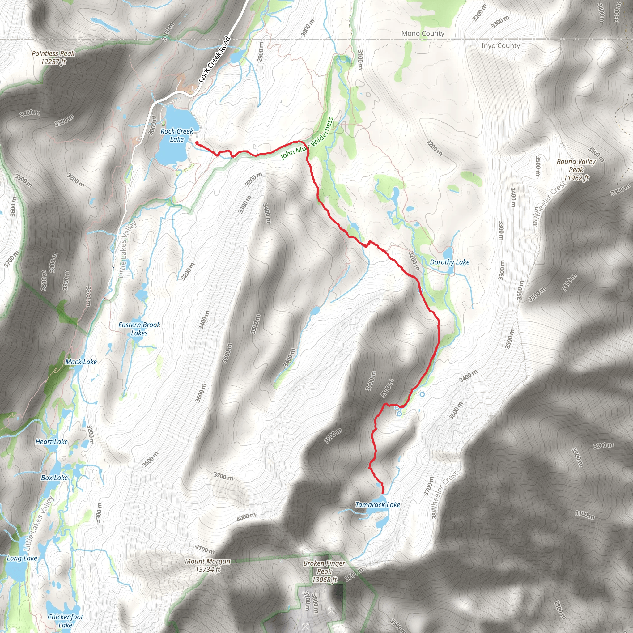 Rock Creek Lake to Buck and Tamarack Lakes Trail mobile static map
