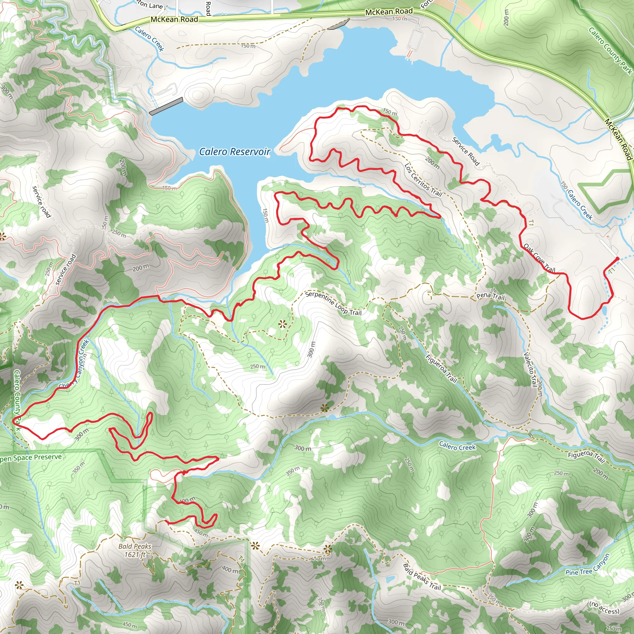 Calero Reservoir via Cherry Canyon Creek and Chisnantuk Peak Trail mobile static map