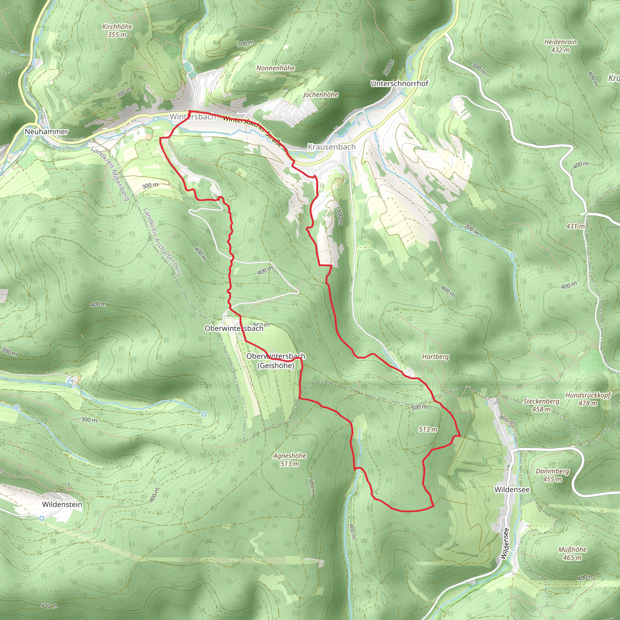 Geißhöhe Loop via Kulturweg Dammbach - Wintersbach mobile static map