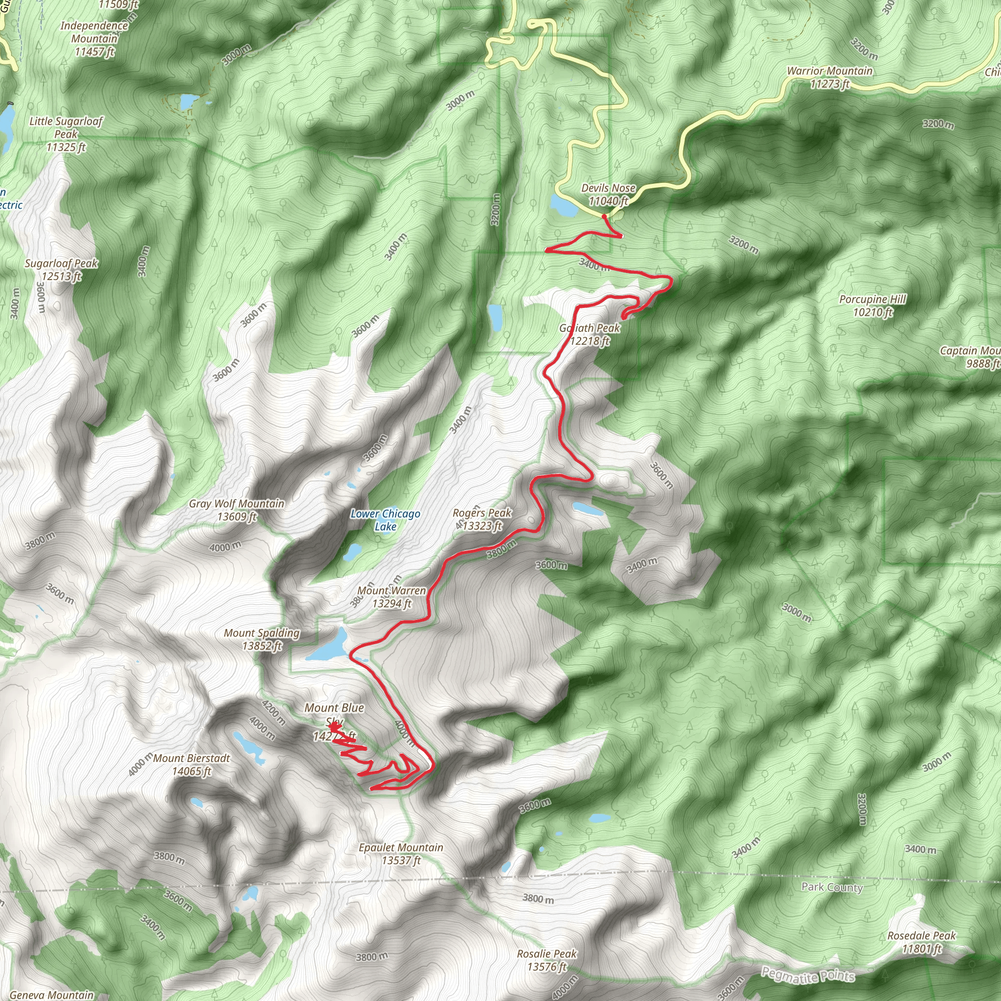 Mount Evans and Summit Lake Trail mobile static map