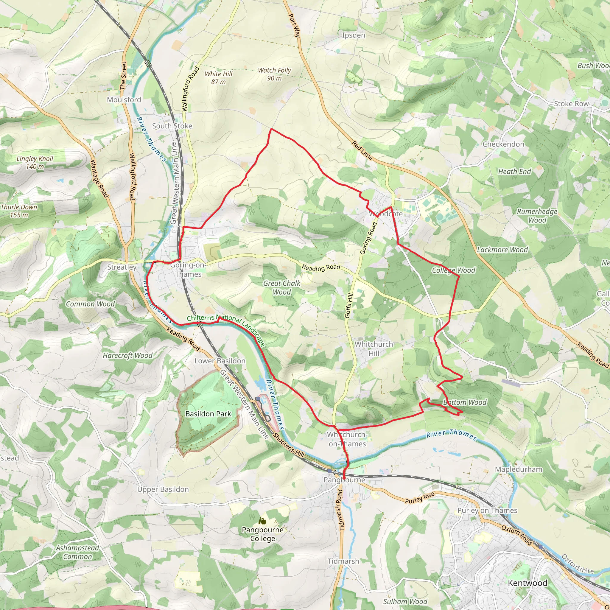 Pangbourne, Woodcote and Goring on Thames via River Thames mobile static map