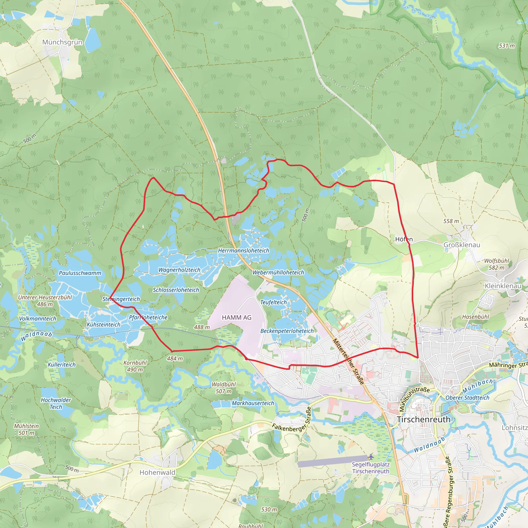 Steiningerteich via Oberpfalzweg and Tirschenreuth - Leugas mobile static map