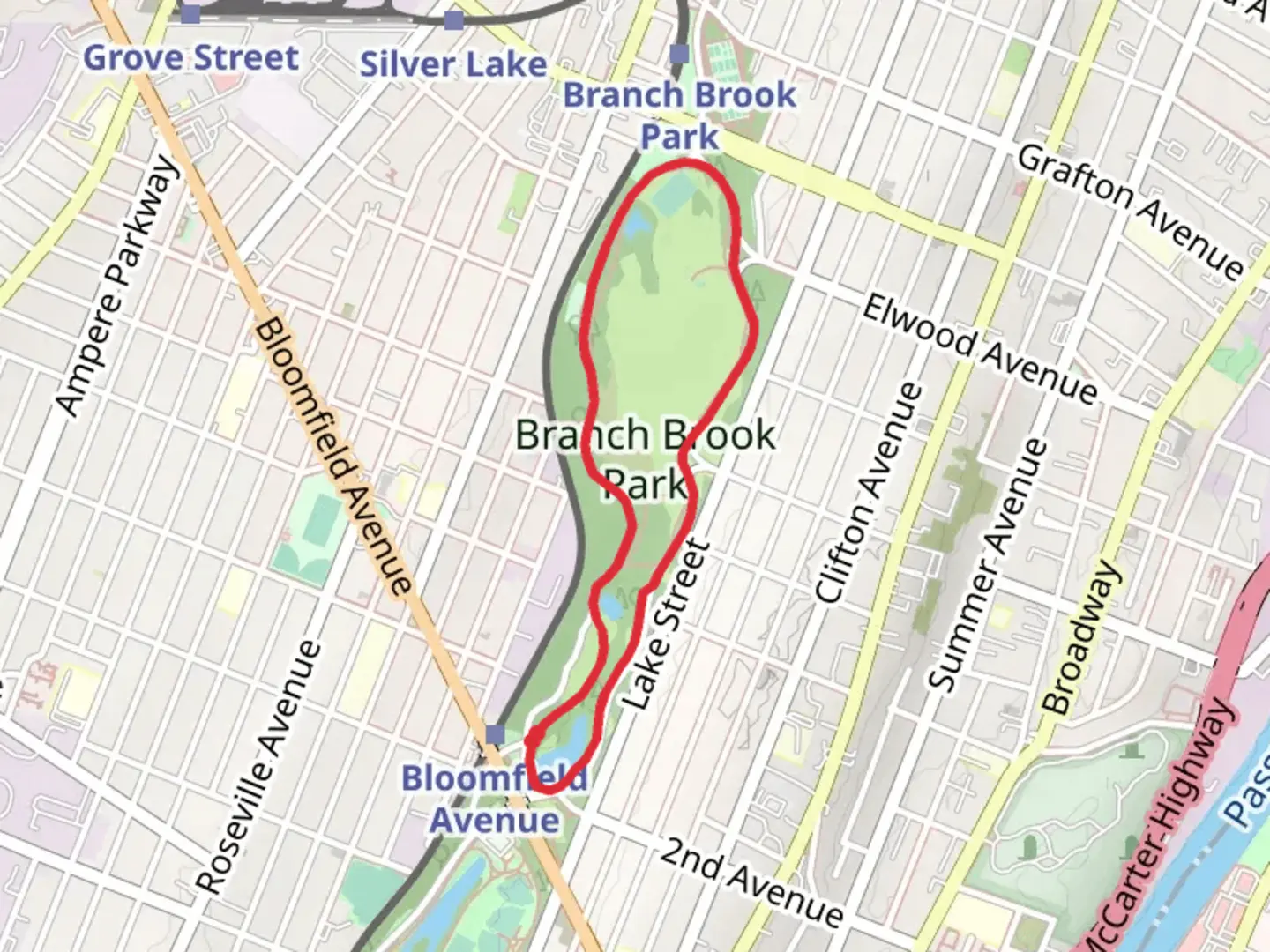 An image depicting the trail Clark's Pond and Branch brook Park Loop and its surrounding area.