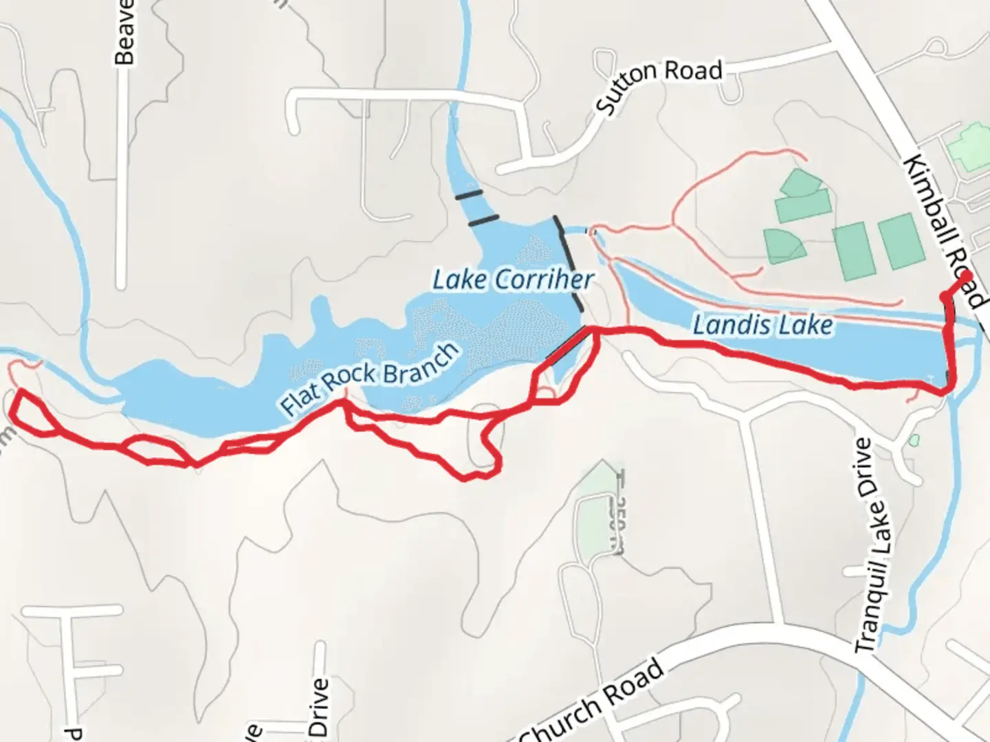 An image depicting the trail Blue Ridge and Raider Loop Trail - Landis Lake and its surrounding area.