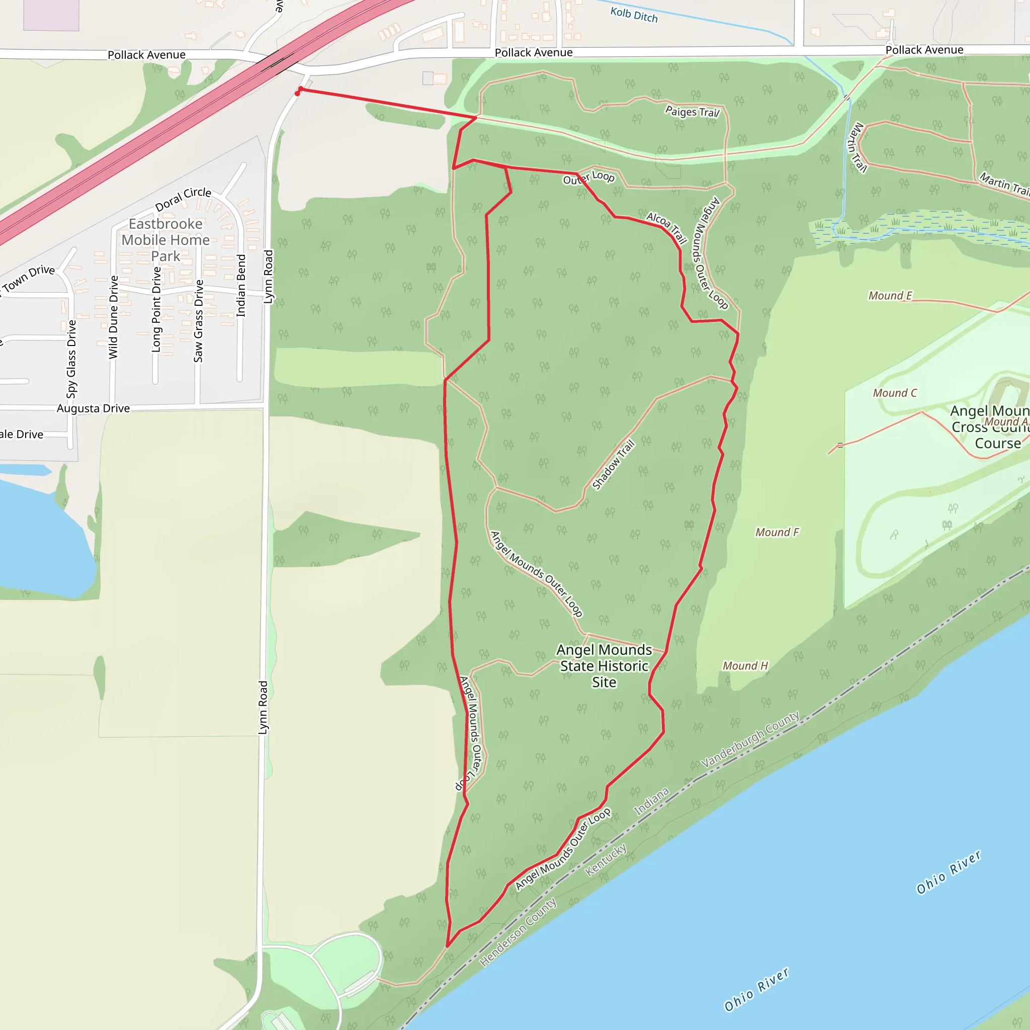 Alcoa Trail and Angel Mounds Outer Loop mobile static map