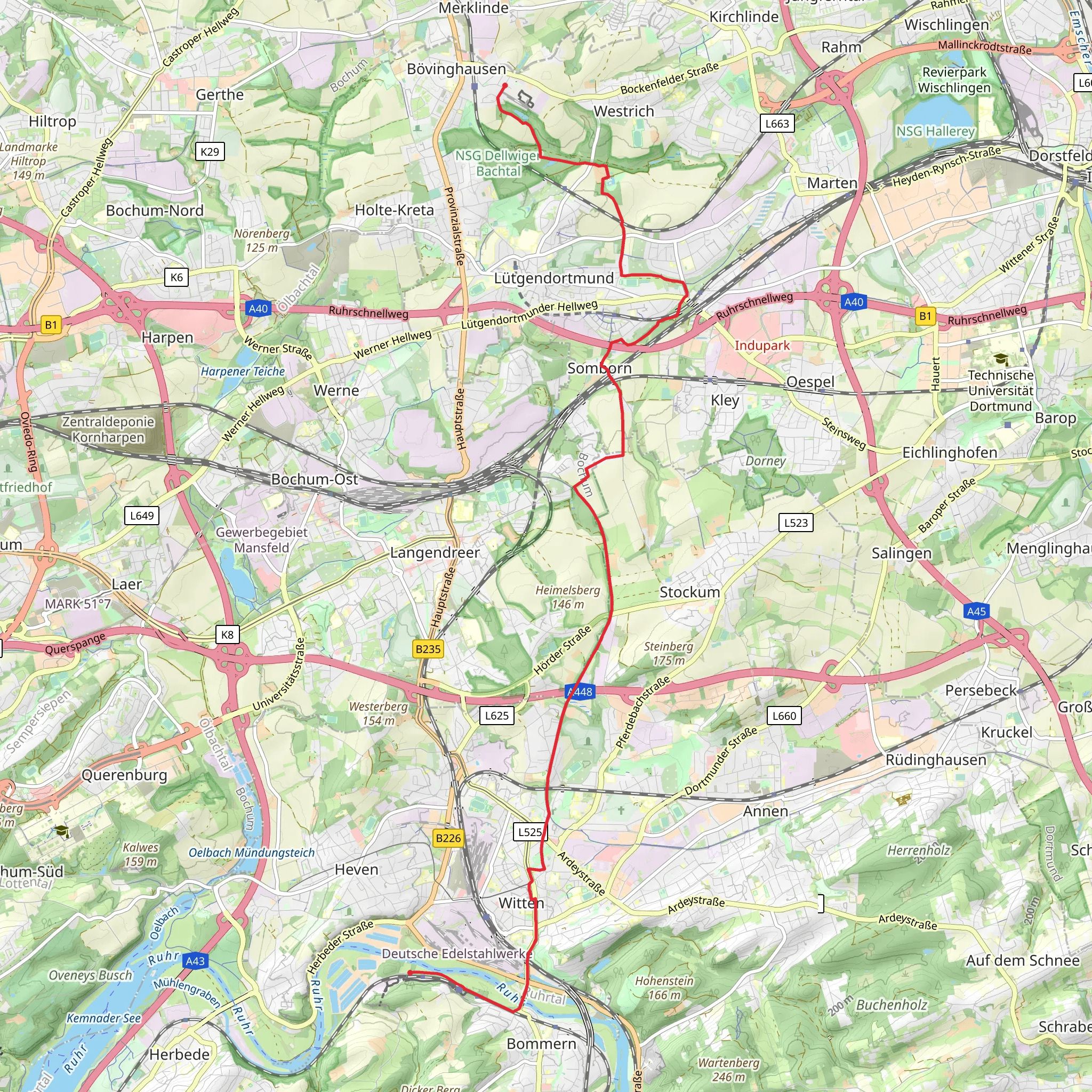 Dellwiger Wald to Witten Walk mobile static map