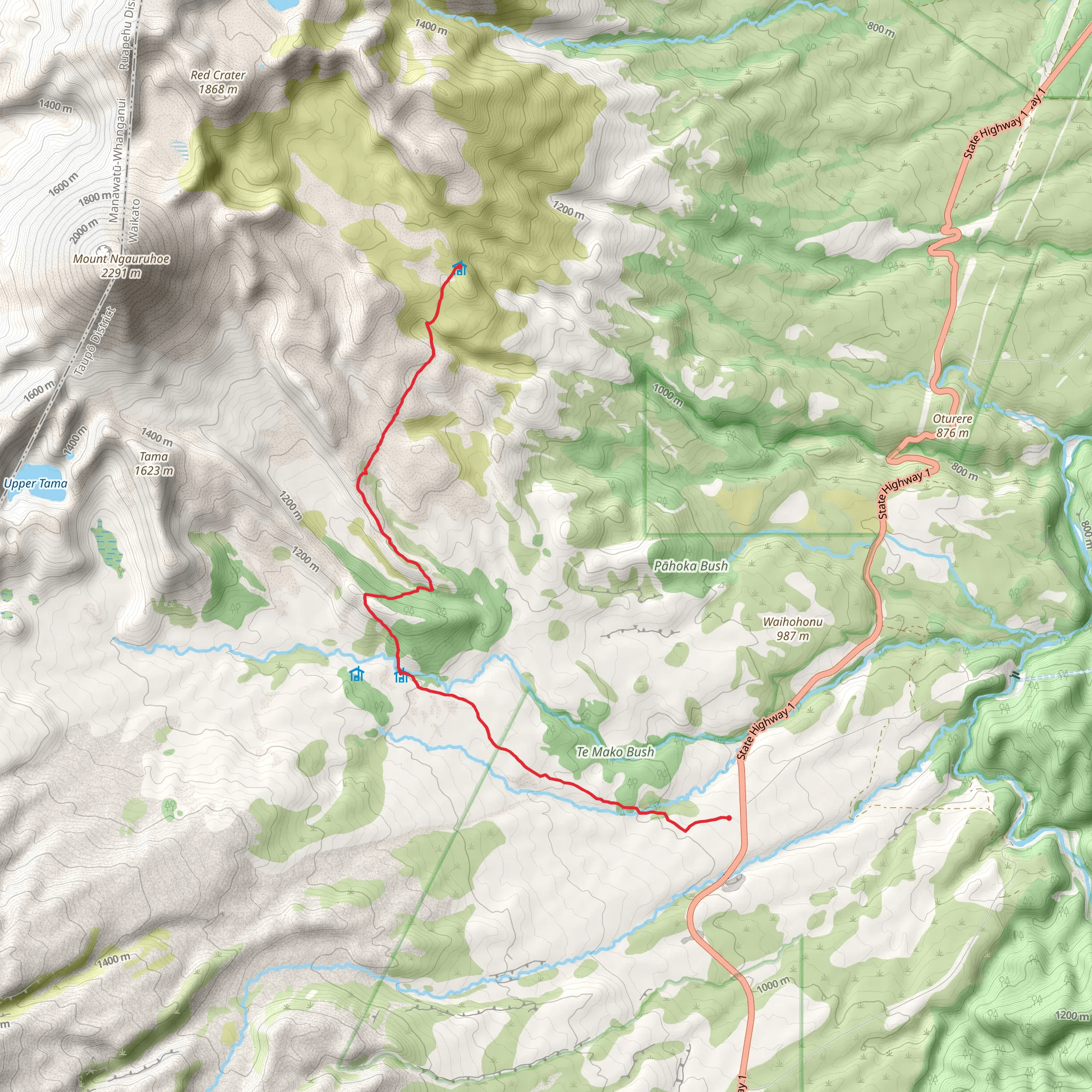 Tongariro Desert Rd to Waihohunu Hut, Oturere mobile static map