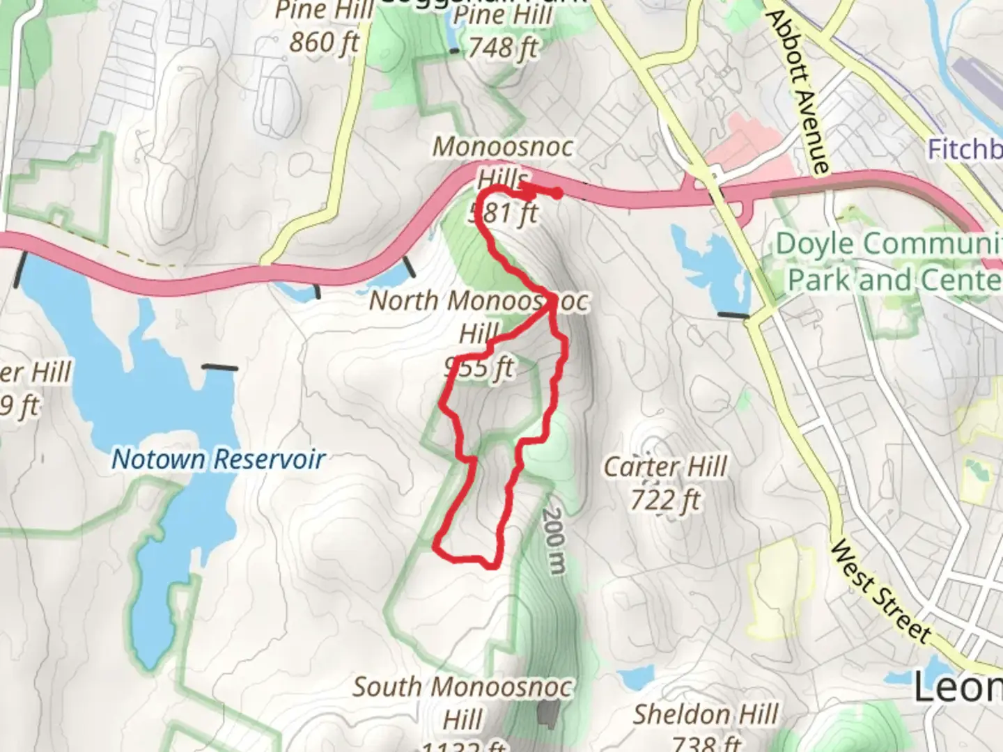 An image depicting the trail North Monoosnoc Hill Loop via Monoosnoc Ridge Trail and its surrounding area.