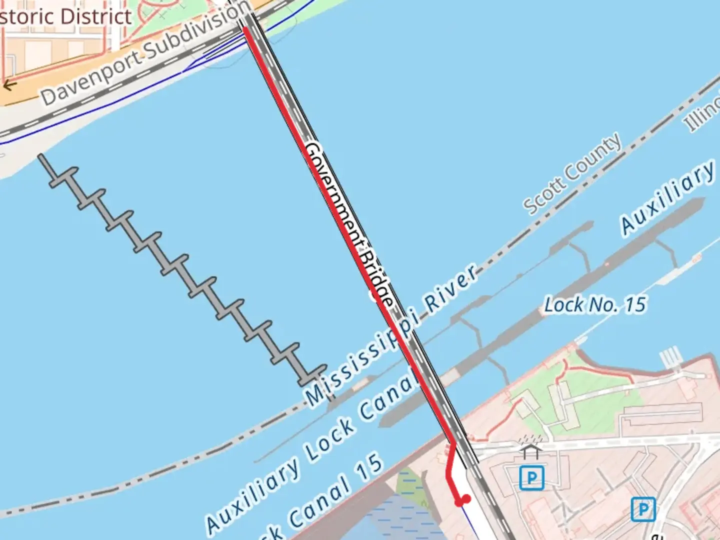 An image depicting the trail Government Bridge - Arsenal Bridge and its surrounding area.