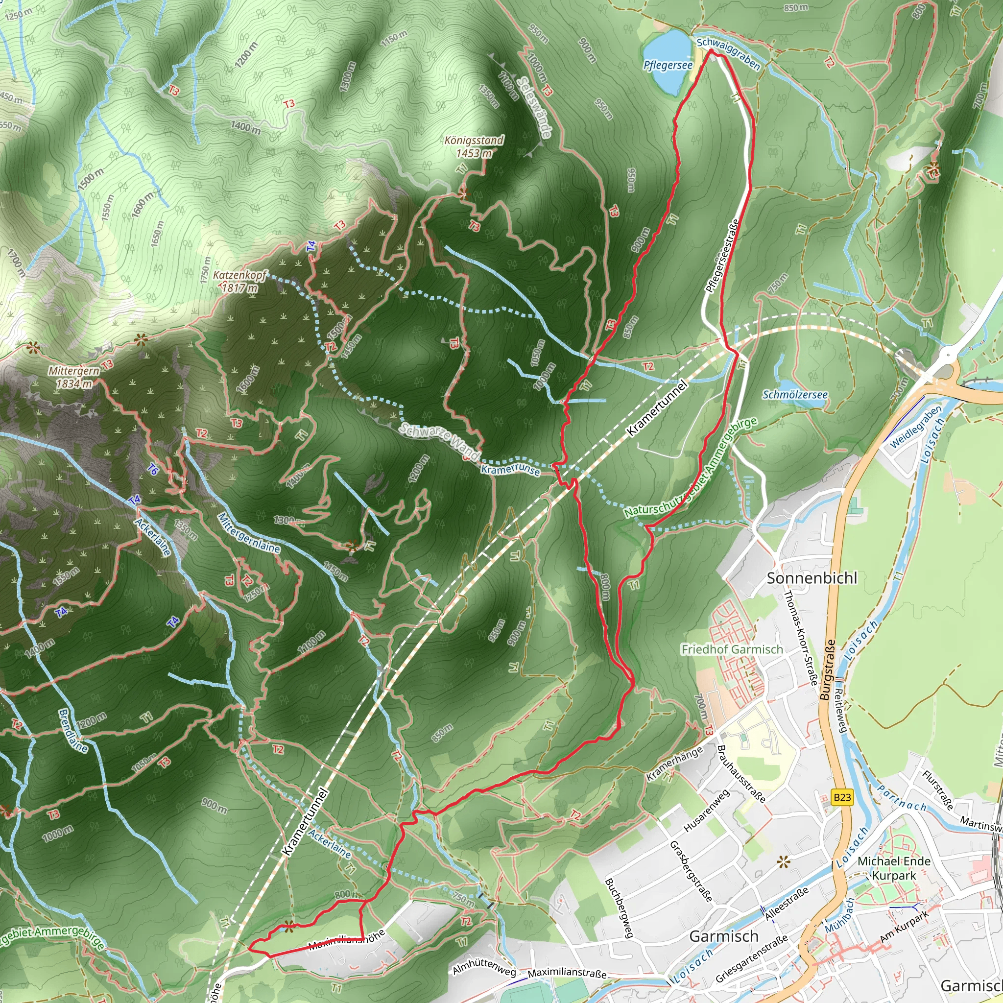 Pflegersee Loop via Kramerplateauweg and Kellerleitensteig mobile static map