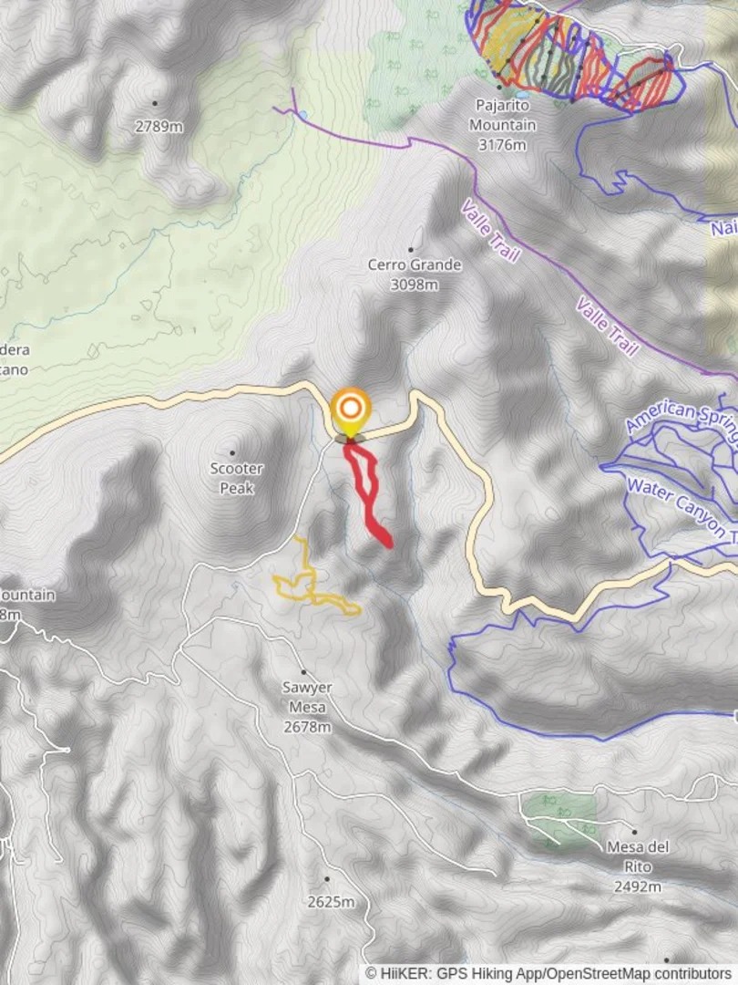 An image depicting the trail Upper Frijoles Canyon Overlook Loop Trail and its surrounding area.
