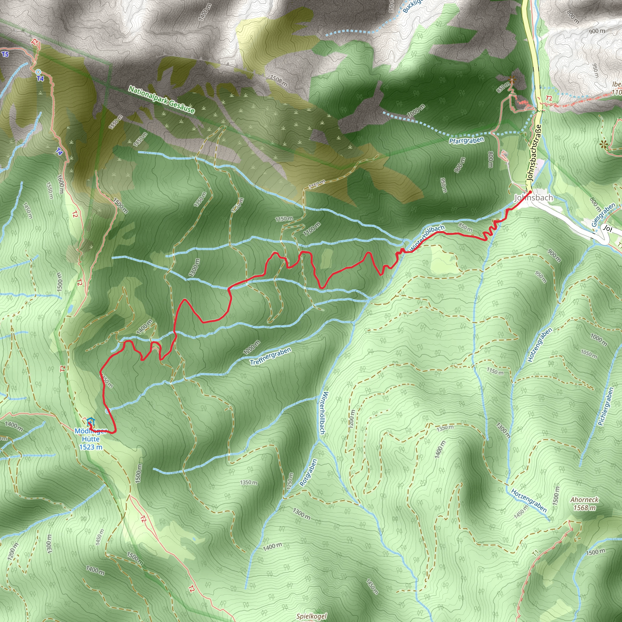From Johnsbach to Mödlinger Hütte mobile static map