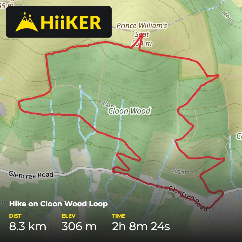 A map preview of the recording Hike on Cloon Wood Loop.