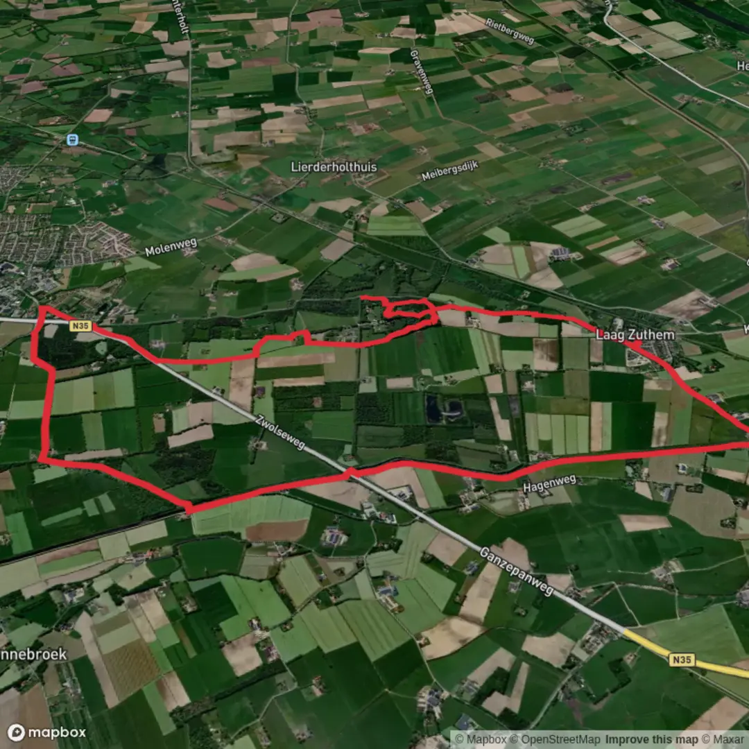An image depicting the trail Overijssels Kanaal via Sallandpad and Maarten van Rossumpad and its surrounding area.