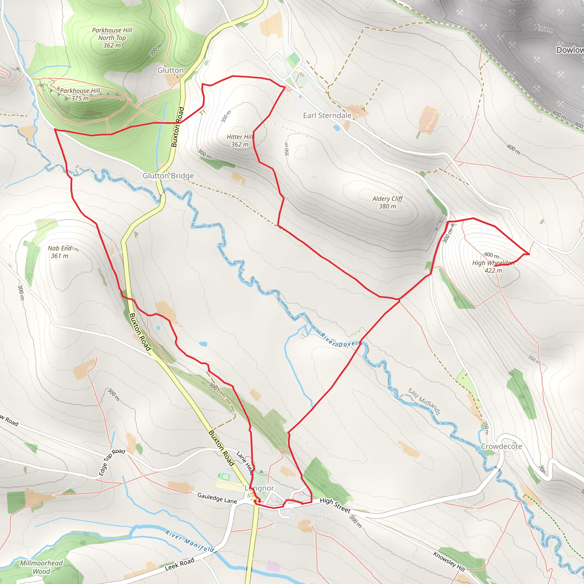 Earl Sterndale and High Wheeldon from Longnor mobile static map