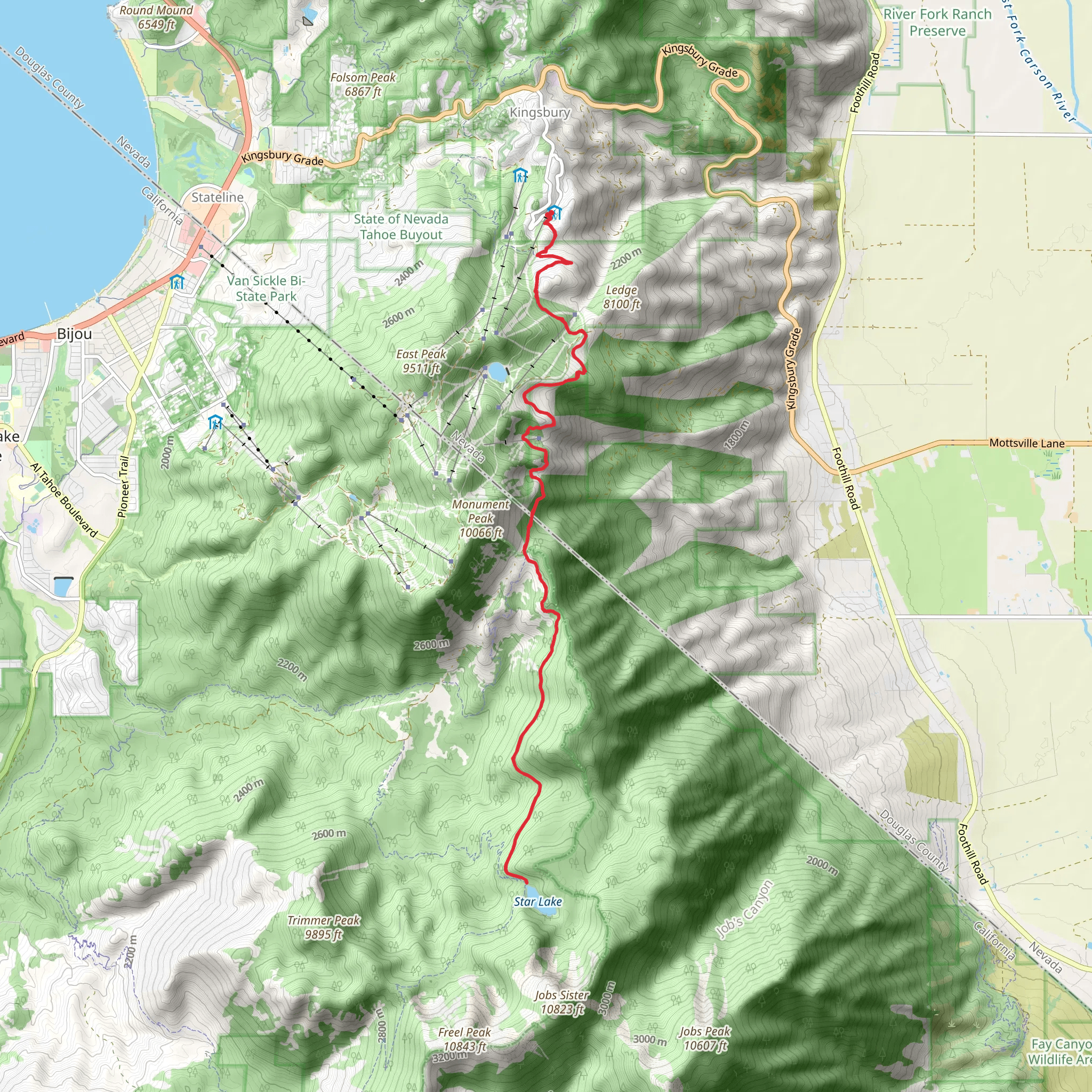 Star Lake via Tahoe Rim Trail mobile static map